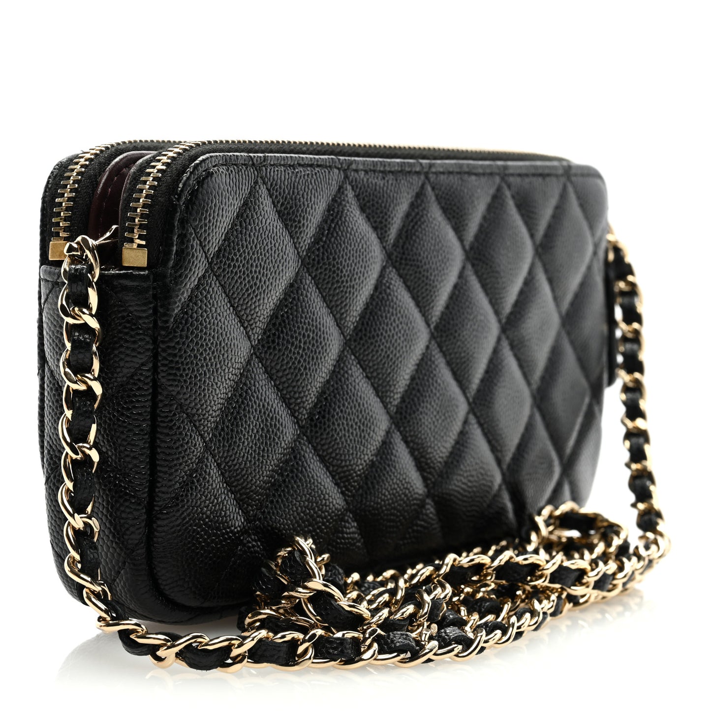 Caviar Quilted Small Clutch With Chain Black