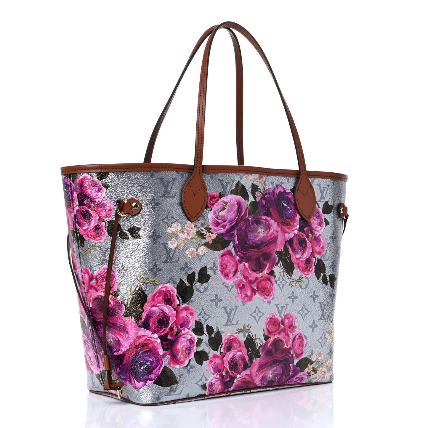 Metallic Monogram LV Garden Neverfull MM Silver