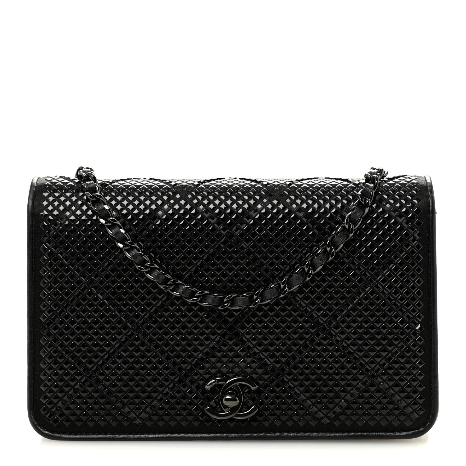 Chanel Lambskin Studded Wallet On Chain WOC Black 1905120