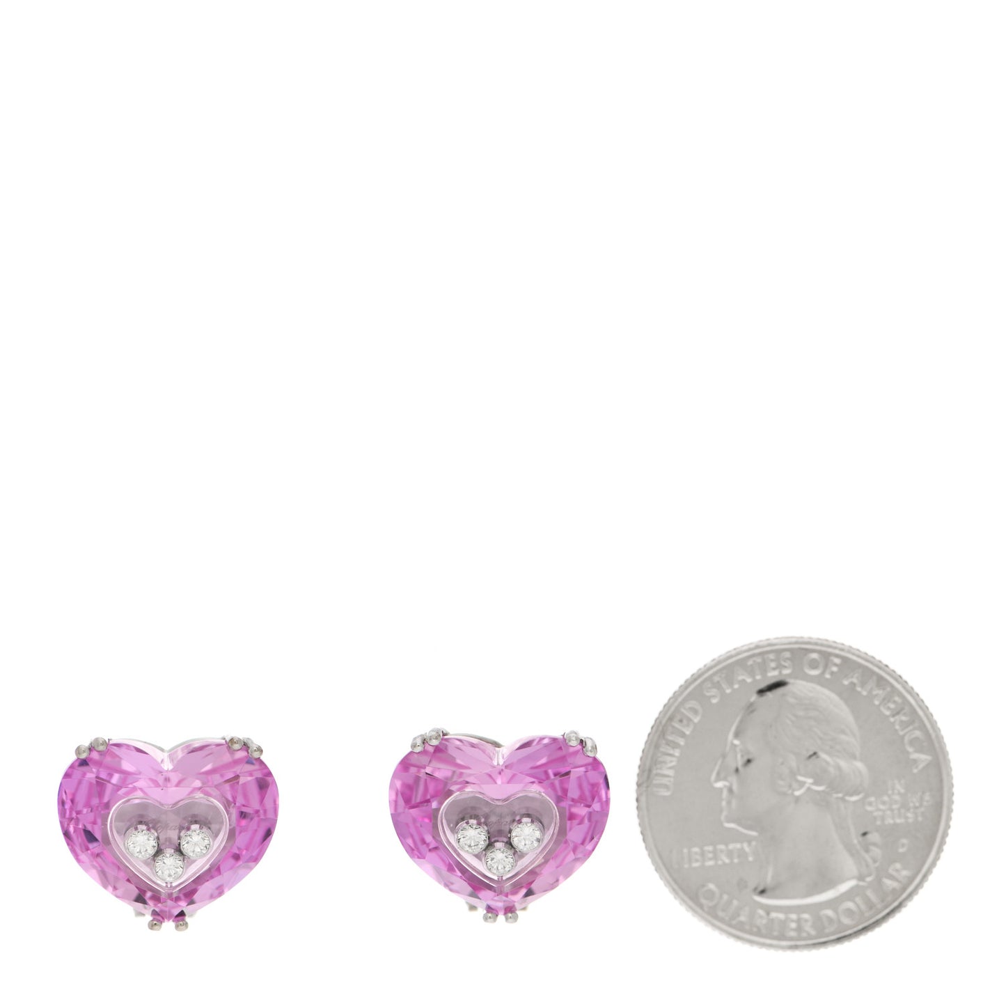 18K White Gold Pink Sapphire 3 Diamonds So Happy Heart Earrings