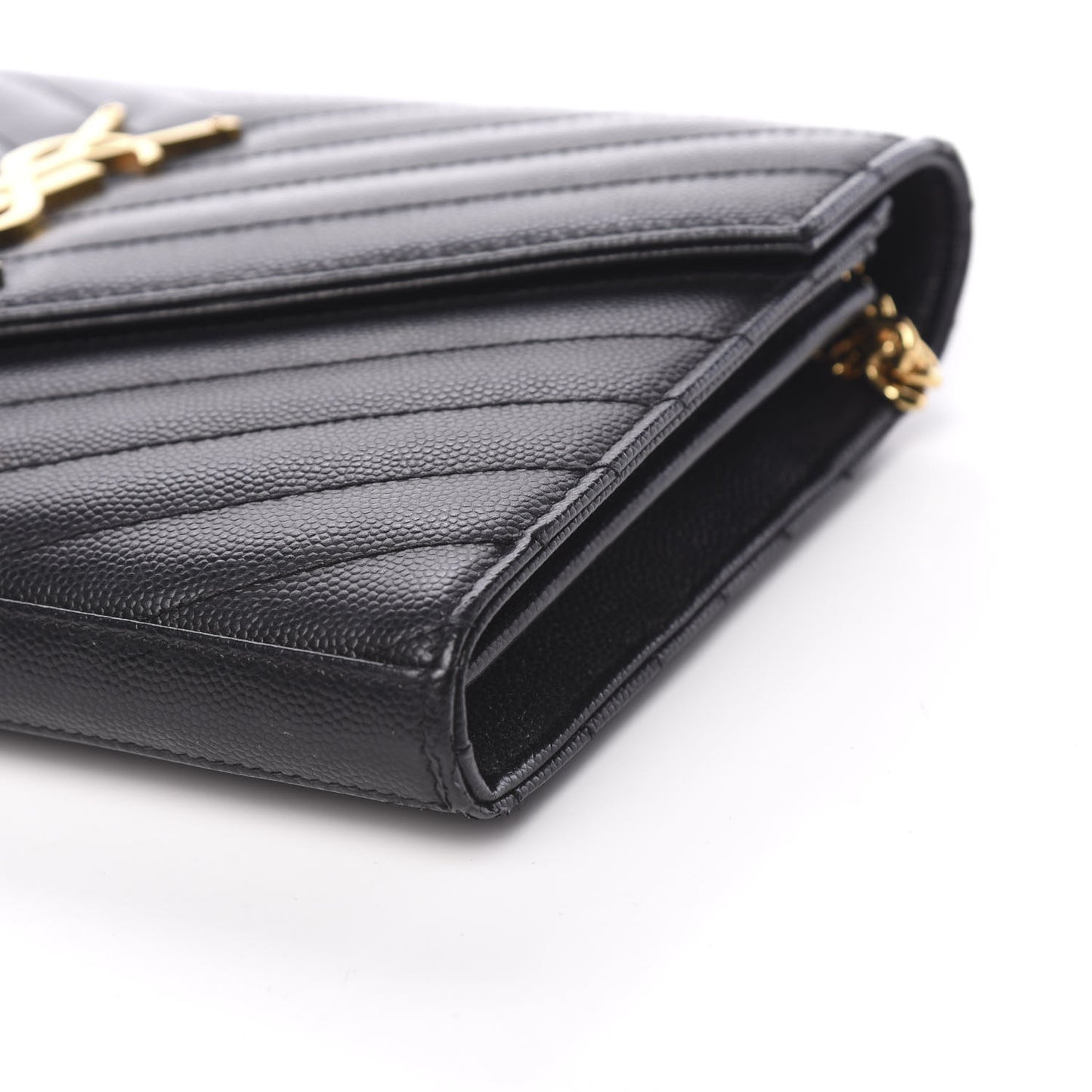 Grain De Poudre Matelasse Chevron Monogram Chain Wallet Black