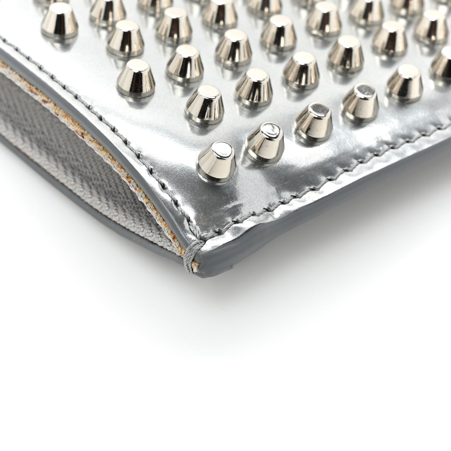 Metallic Calfskin Quadro Spikes Loubiclutch Silver