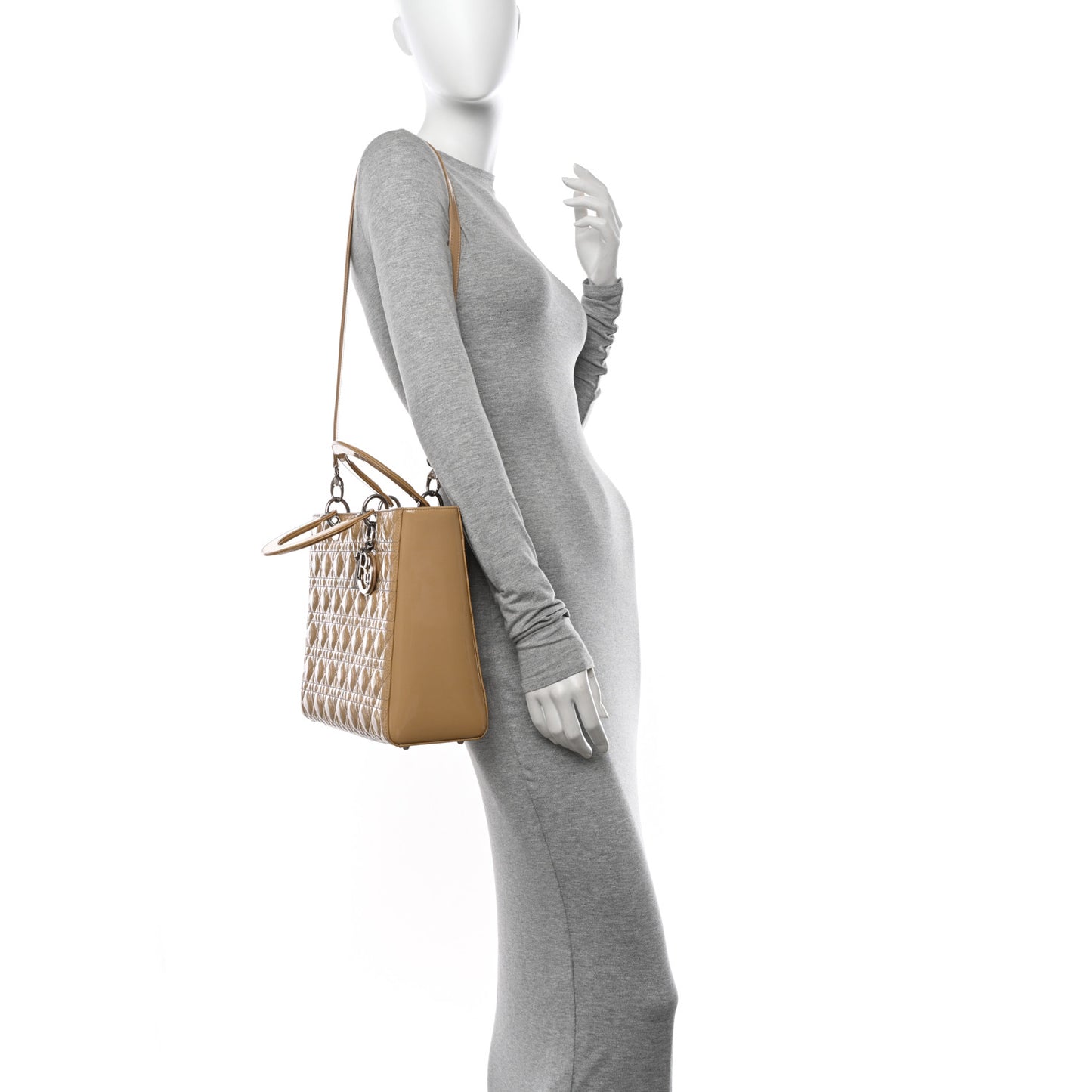 Patent Cannage Large Lady Dior Dark Beige