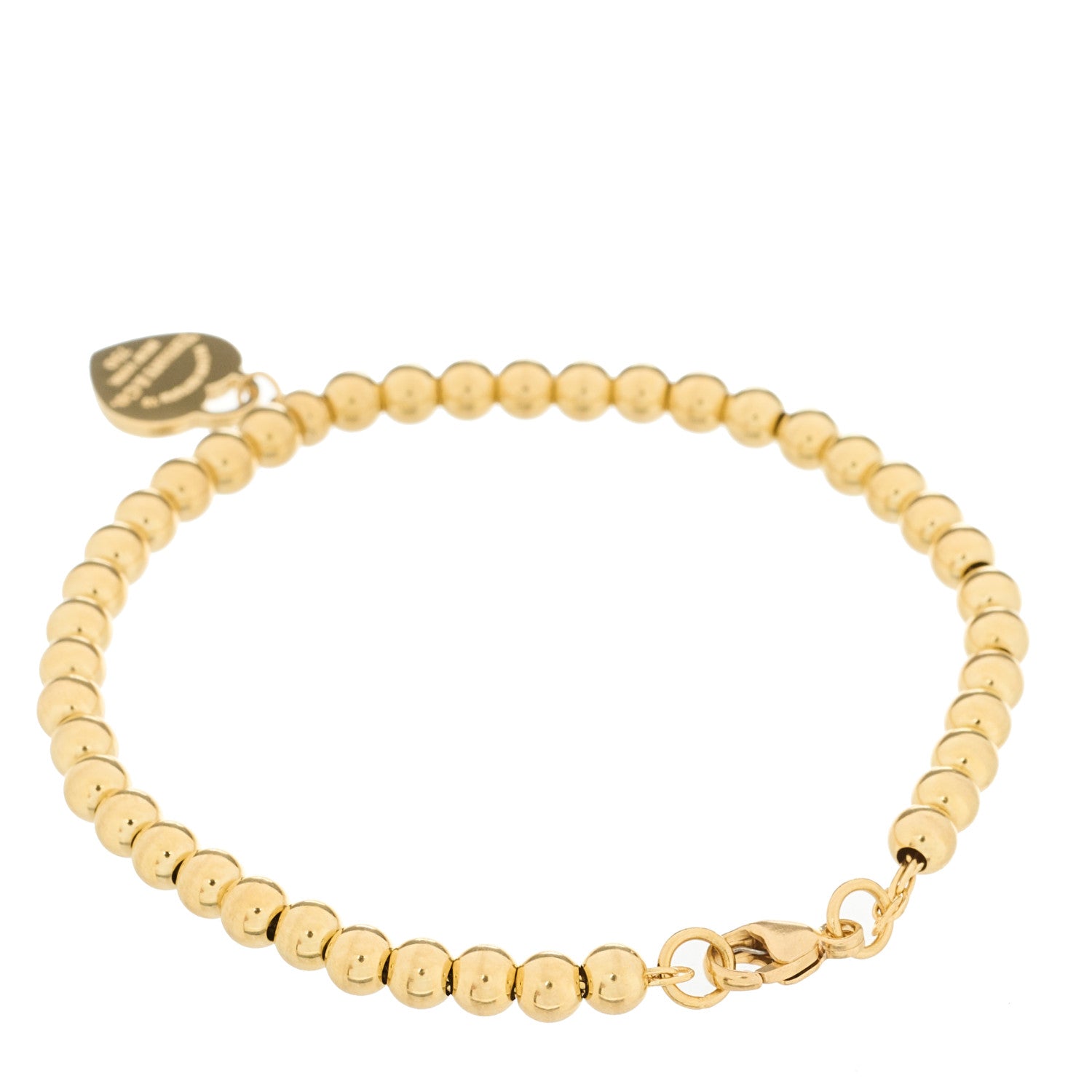 Tiffany 18K Yellow Gold 4mm Return To Tiffany Bead Heart Tag Bracelet 2 of 4