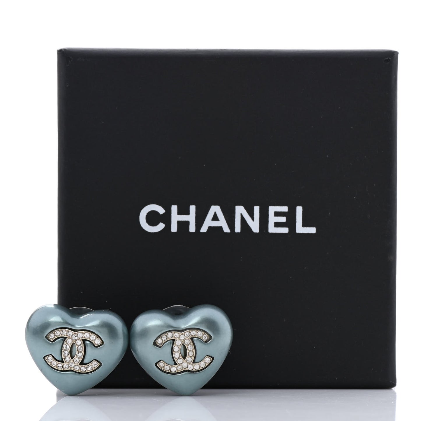 Pearl Crystal CC Heart Earrings Blue Gold