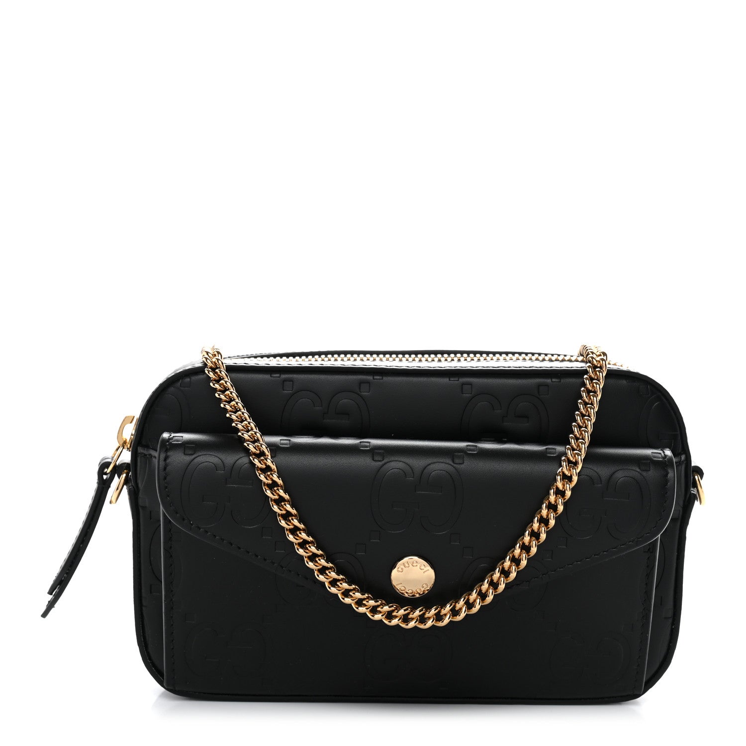 Gucci Calfskin GG Super Mini Debossed Chain Wallet Black 1854413
