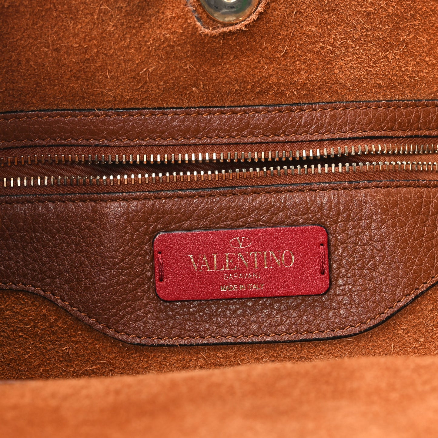 Grained Calfskin Rockstud Shoulder Tote Bright Cognac