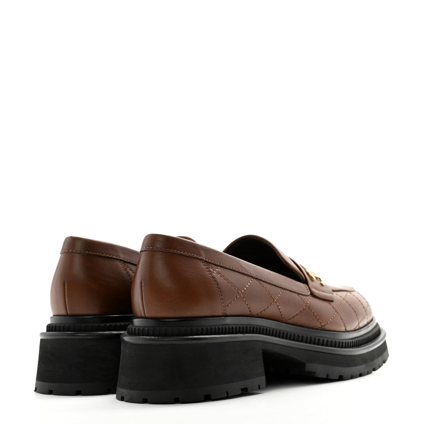 Calfskin Quilted CC Mocassin Loafers 38.5 Brown