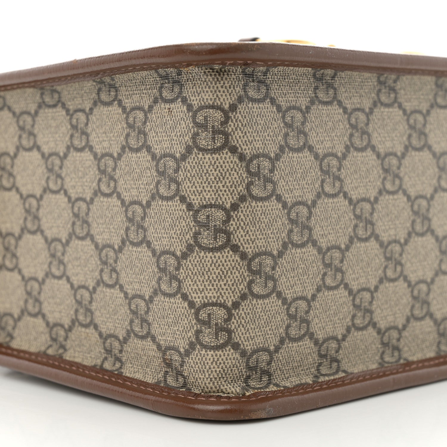 Gucci GG Supreme Monogram Azalea Calfskin Small Horsebit 1955 Foldover Top Handle Bag Beige Ebony Brown Sugar 9 of 13
