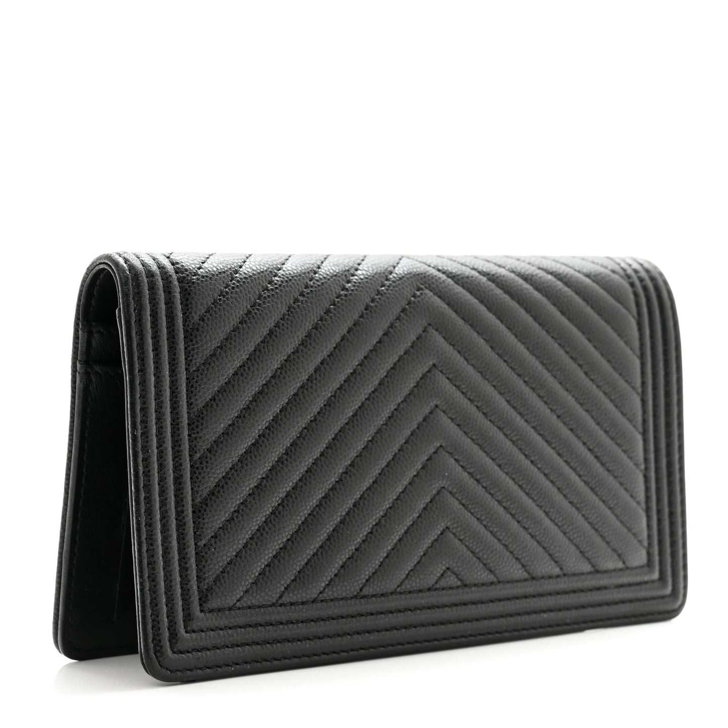 Caviar Chevron Quilted Boy Yen Wallet Black