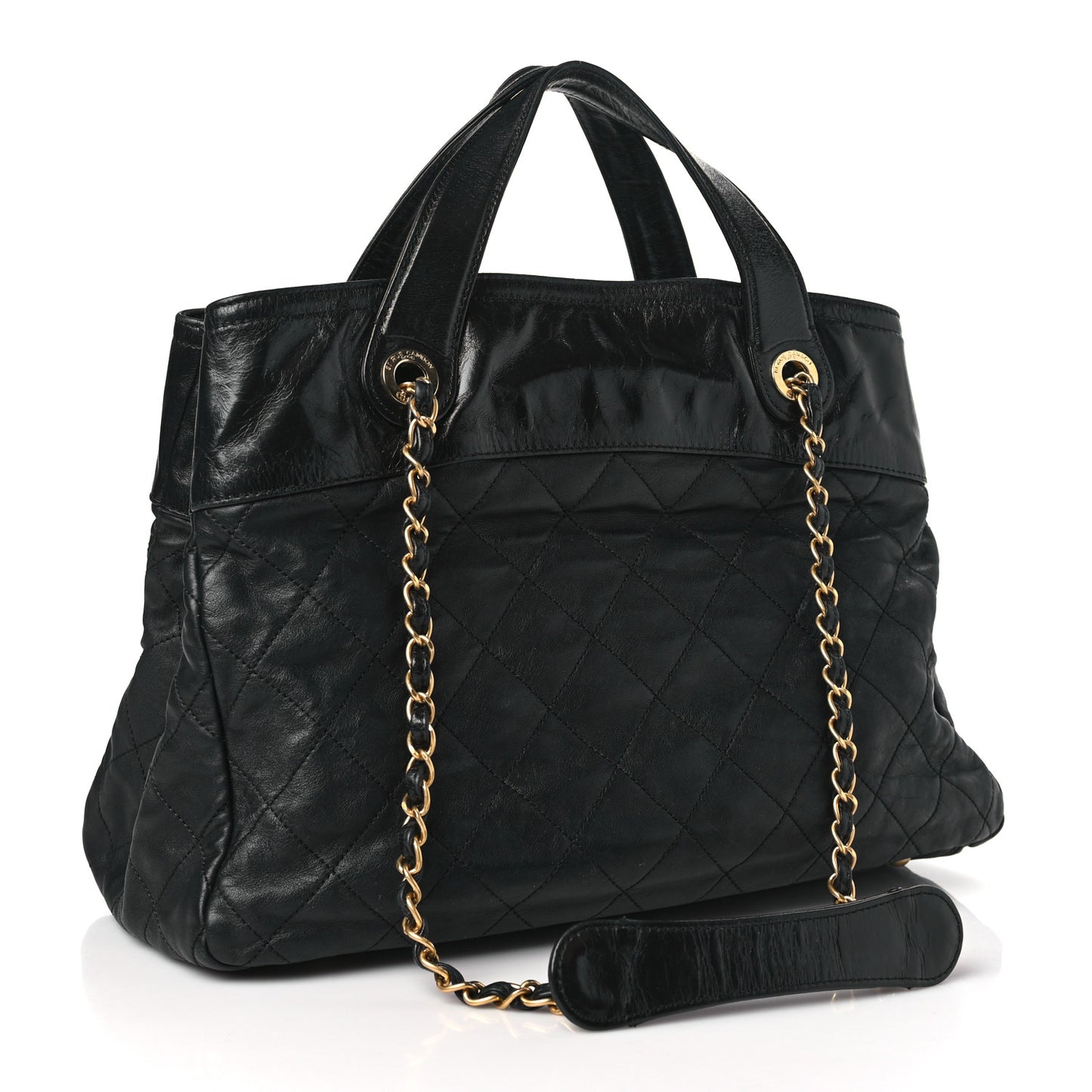 Iridescent Calfskin Quilted Large In The Mix Tote Black