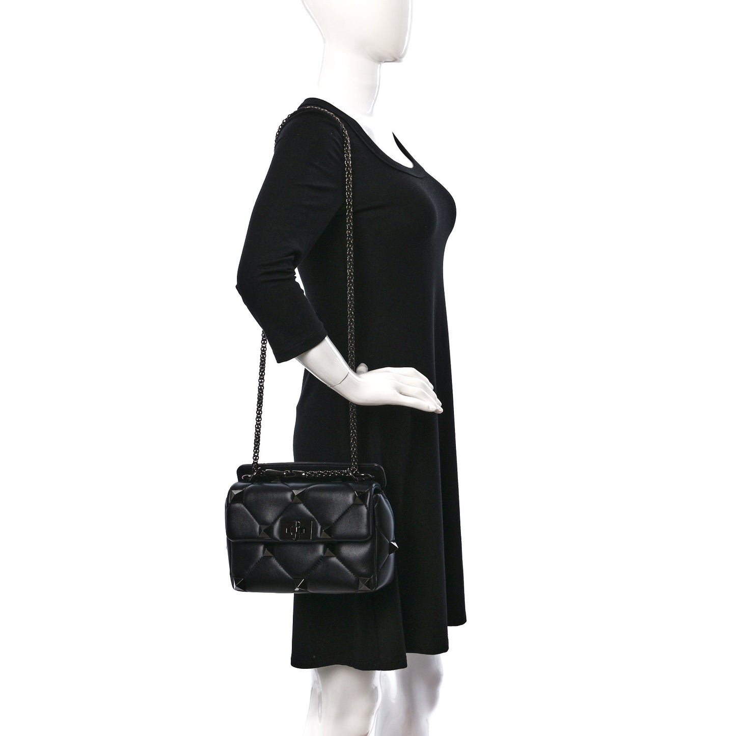 Nappa Monochrome Medium Roman Stud Shoulder Bag Black