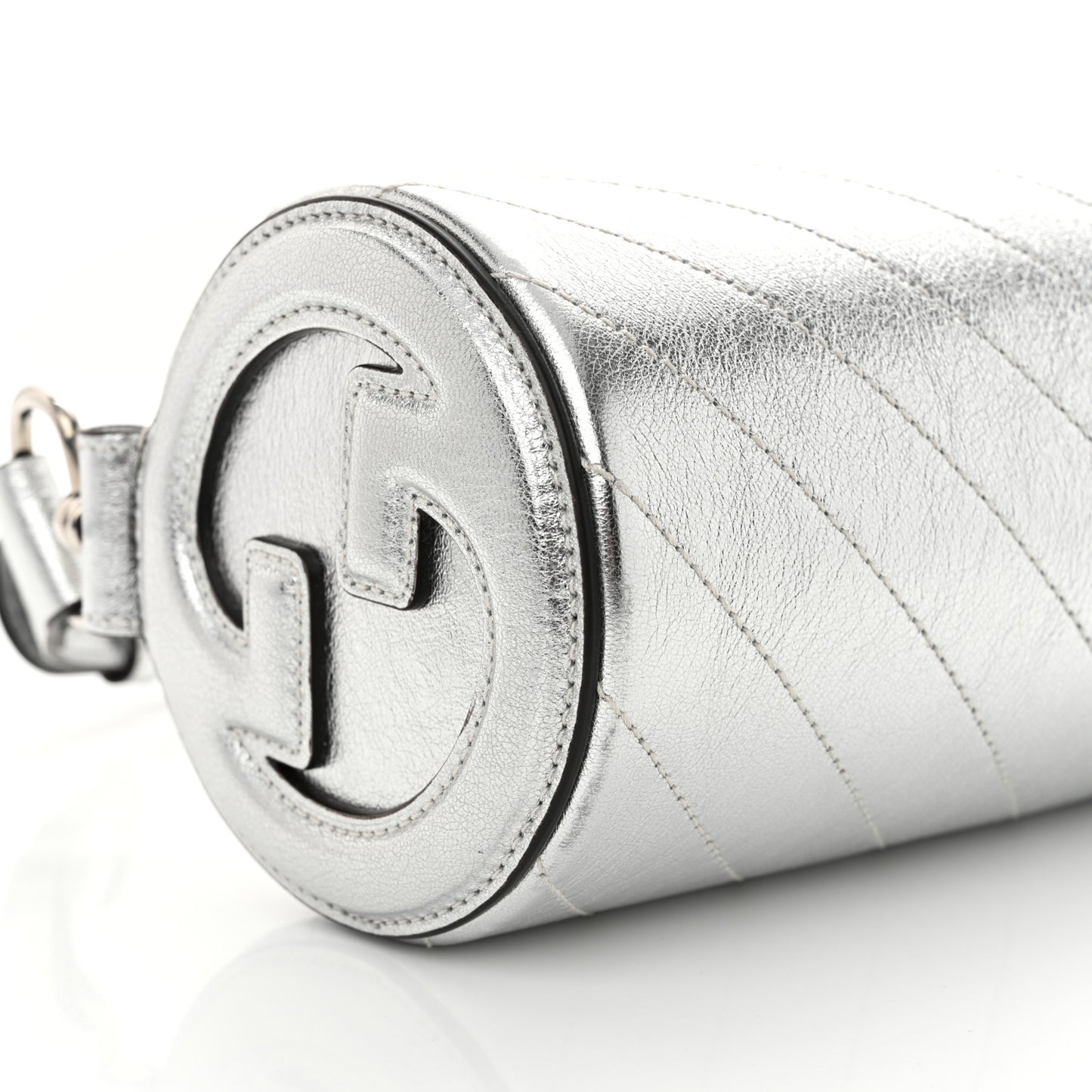Sakai Be Green Calfskin Diagonal Stitched Mini Blondie Barrel Shoulder Bag Silver