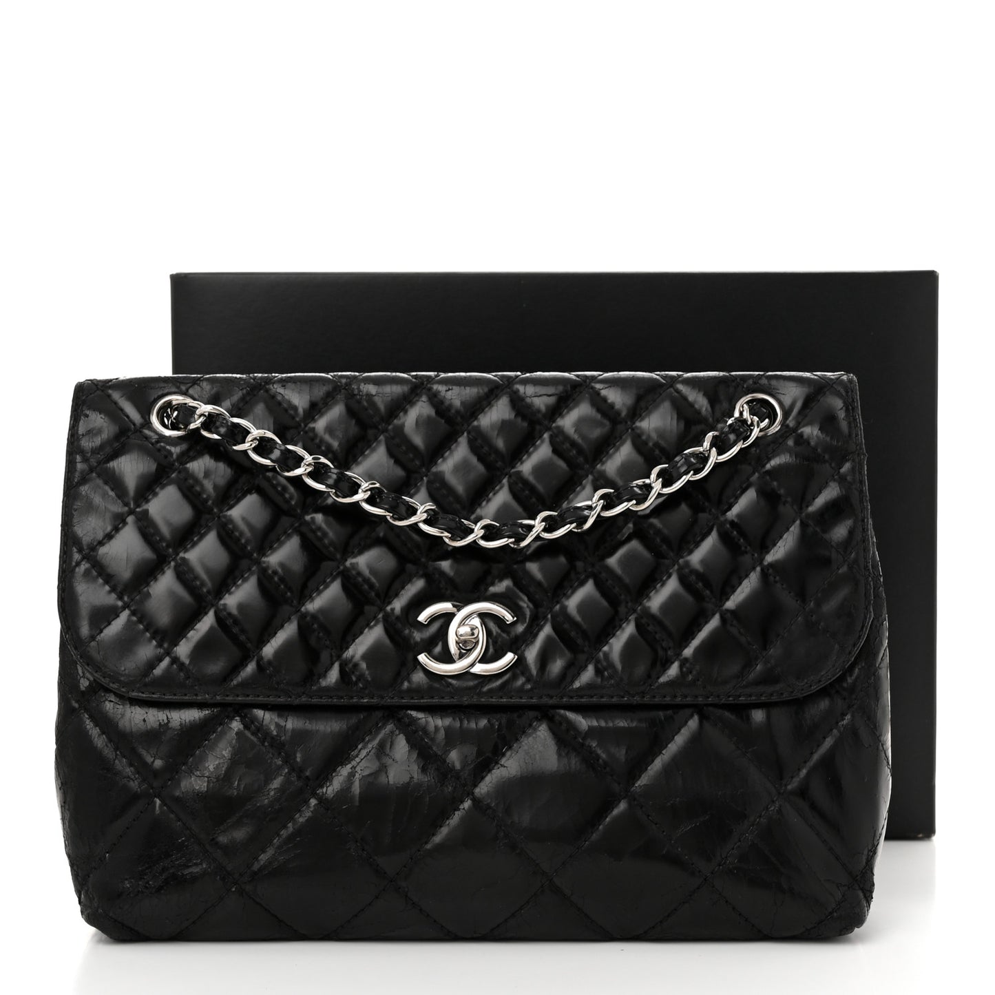 Vinyl Quilted In the Business Flap Bag Black