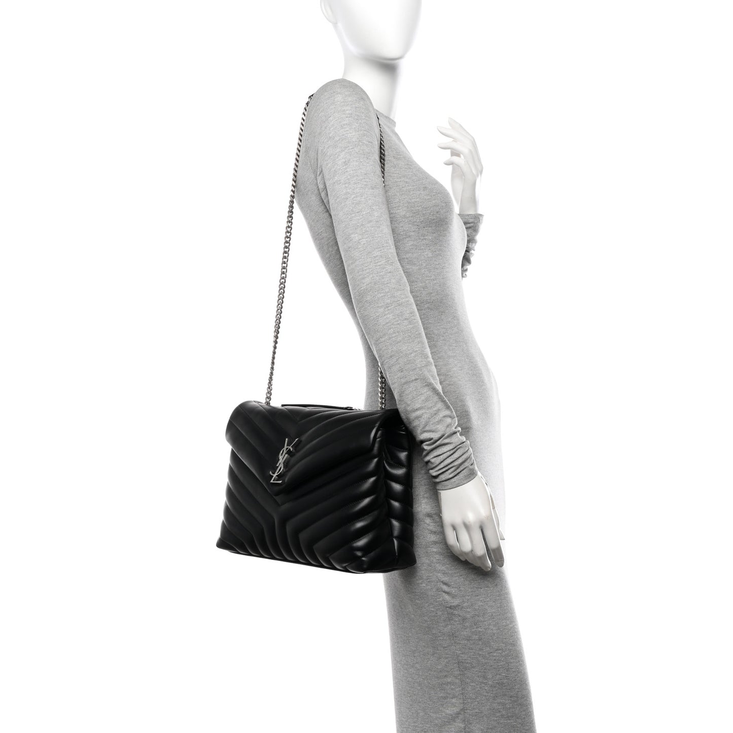 Calfskin Y Quilted Monogram Medium Loulou Chain Satchel Black