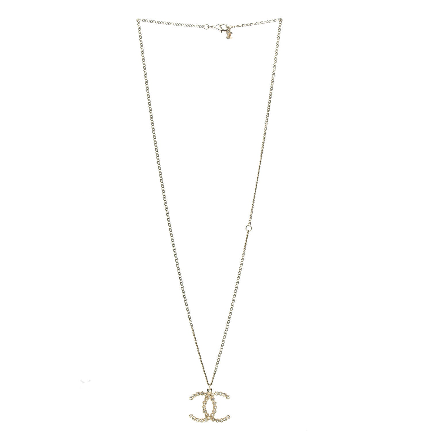 Chanel Crystal CC Pendant Necklace Gold 3 of 6