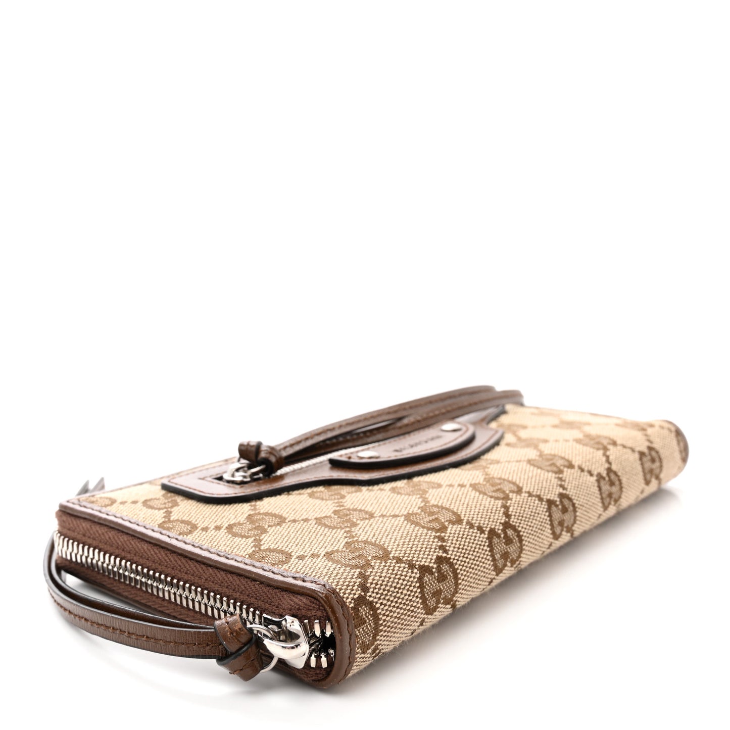 X GUCCI GG Monogram Azalea Calfskin Neo Classic Zip Around Wallet Beige Ebony Brown Sugar