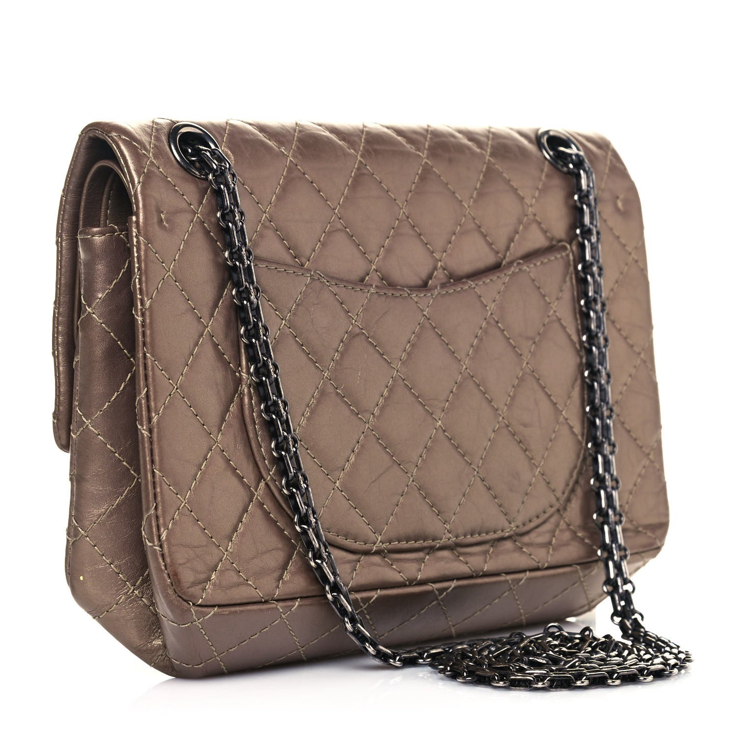 Metallic Aged Calfskin Quilted 2.55 Reissue 225 Flap Dark Gold