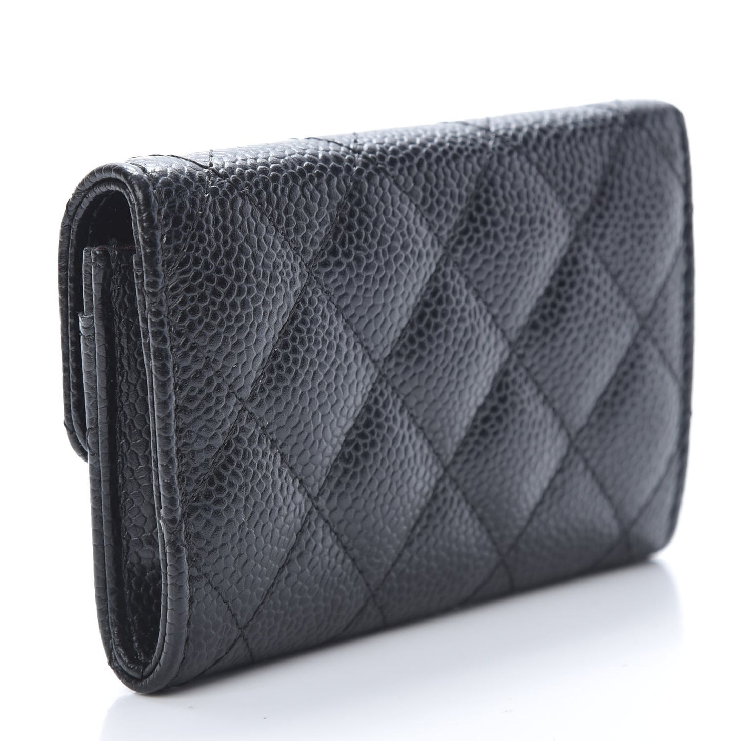 Caviar Quilted Flap Card Holder Wallet Black