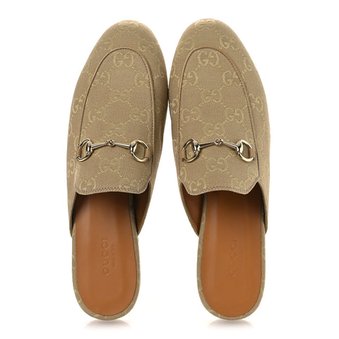 GG Monogram Canvas Womens Princetown Slippers 38 Ebony Beige