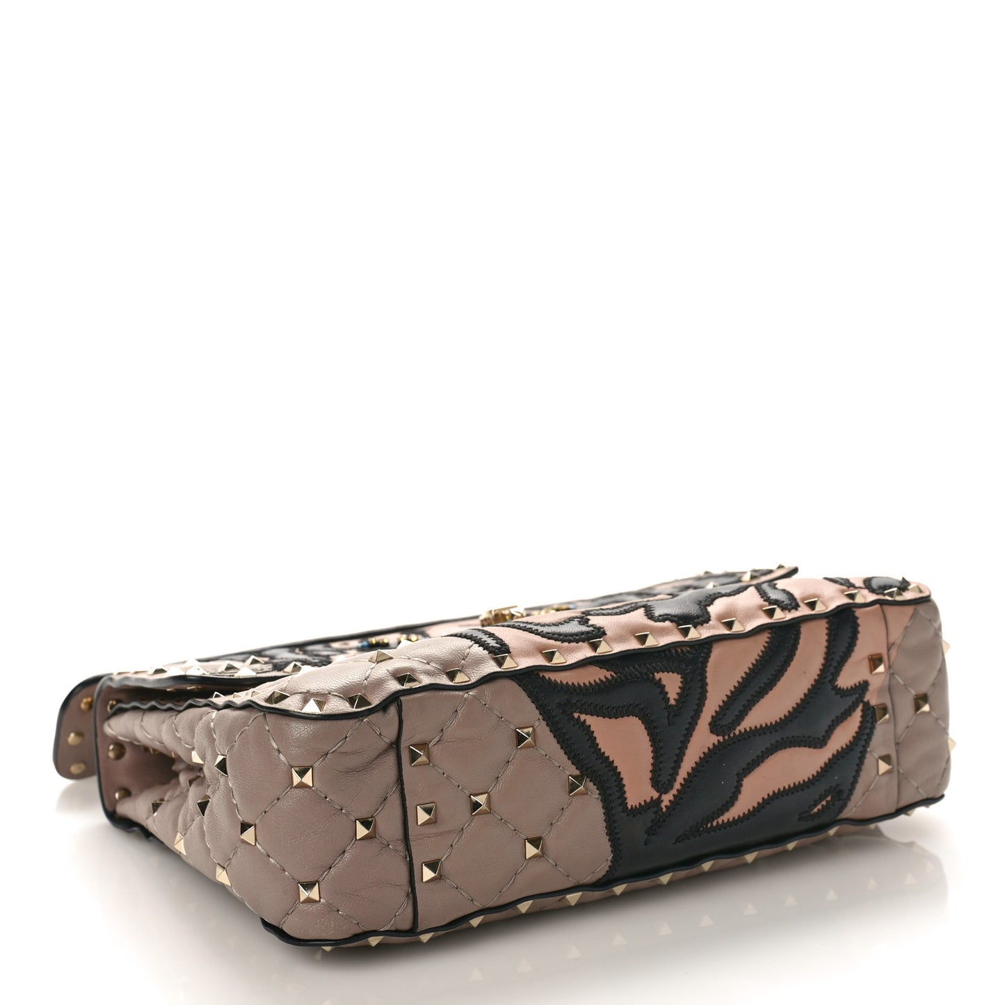 Nappa Crystal Tiger Medium Rockstud Spike Shoulder Bag Poudre