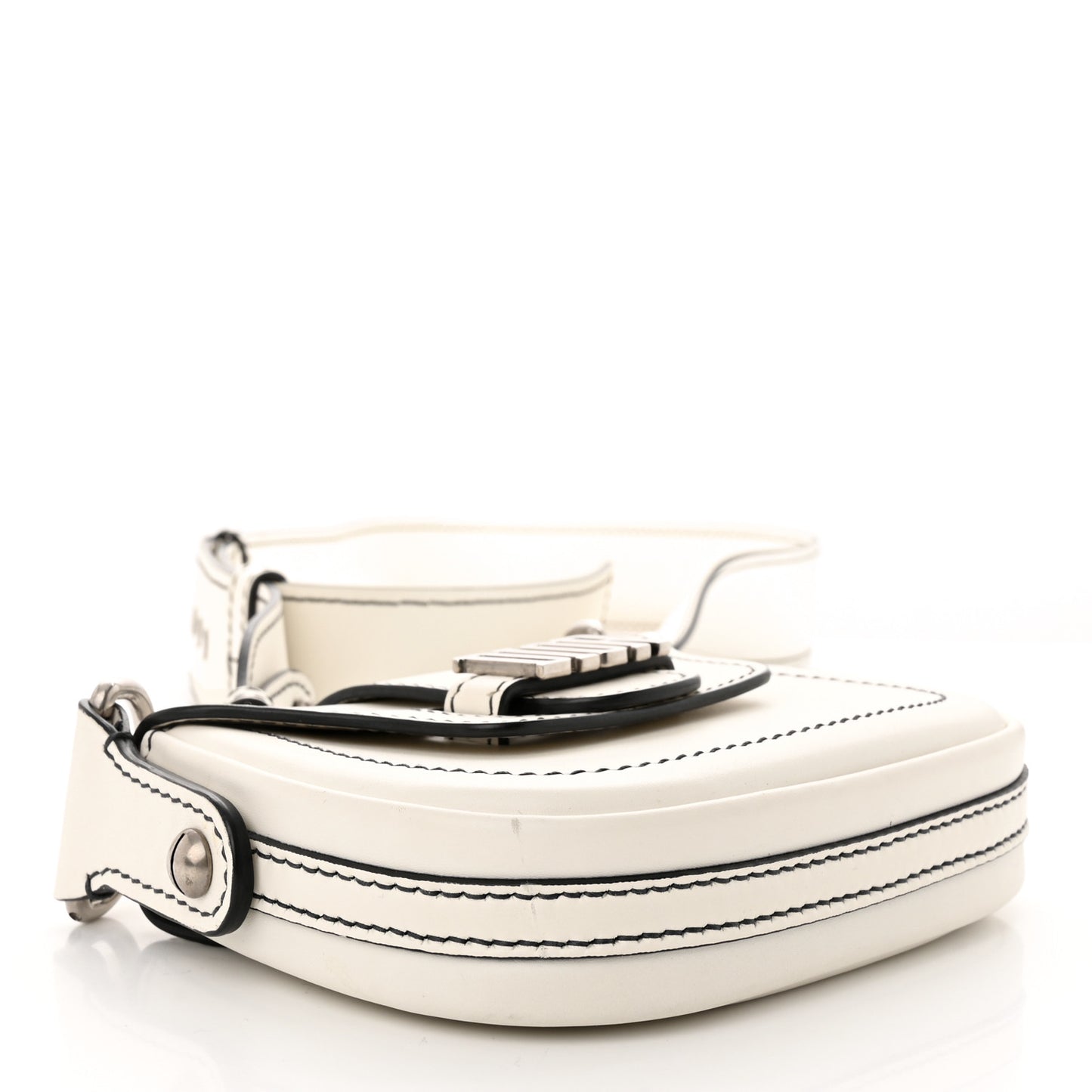 Calfskin Mini D Fence Saddle Bag White