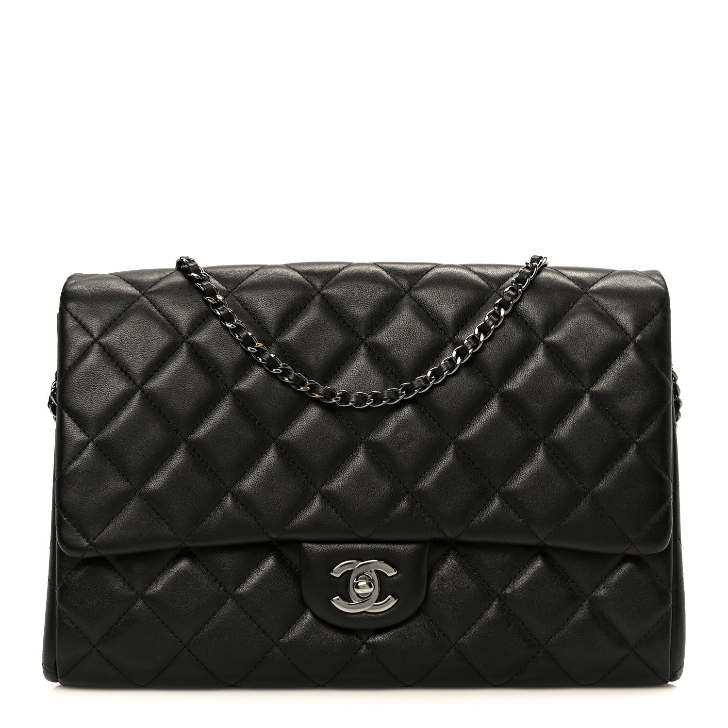Chanel Lambskin Quilted Clutch With Chain Flap Black 1853409