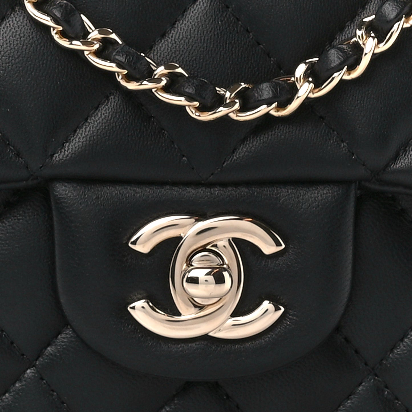 Lambskin Quilted Mini Top Handle Rectangular Flap Black