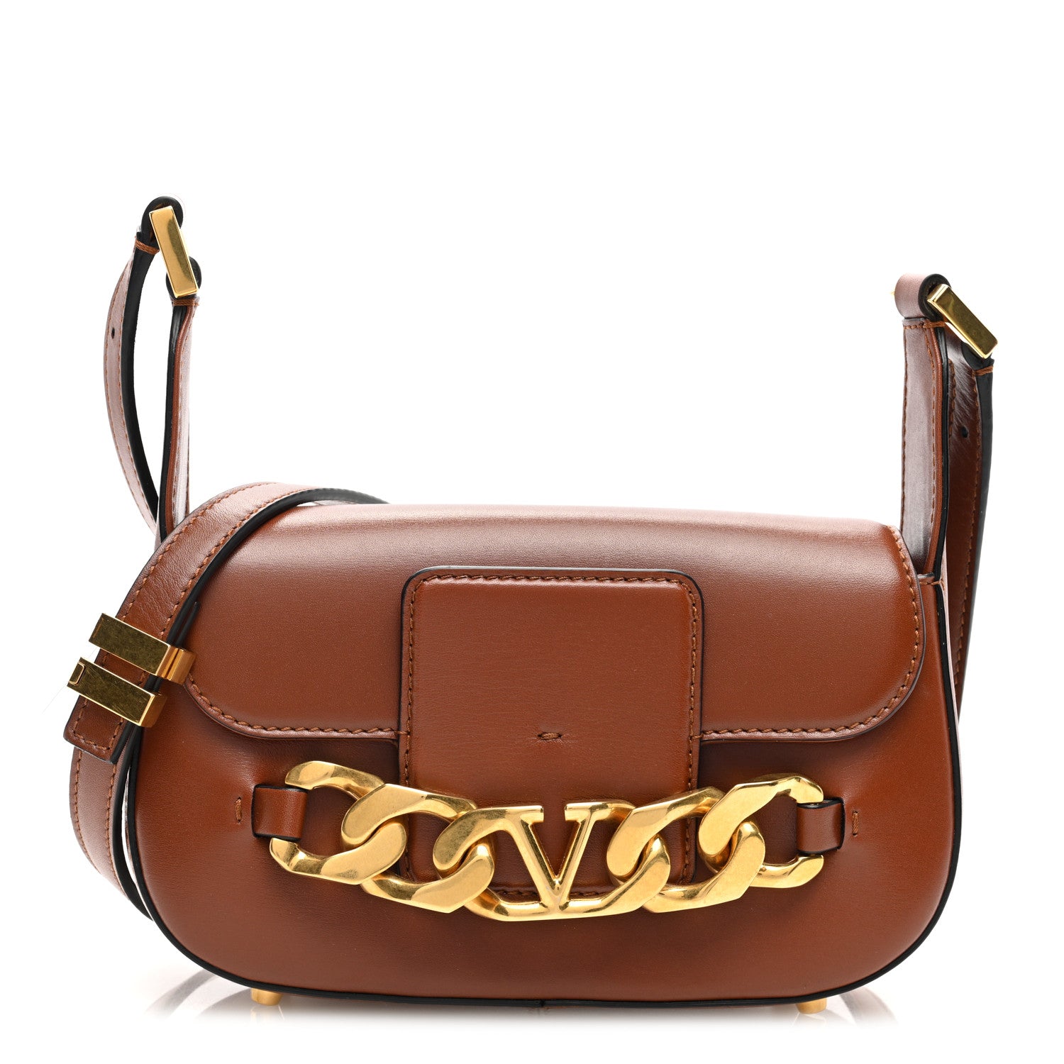 Valentino Garavani Calfskin Small Vlogo Chain Shoulder Bag Saddle Brown 1 of 9