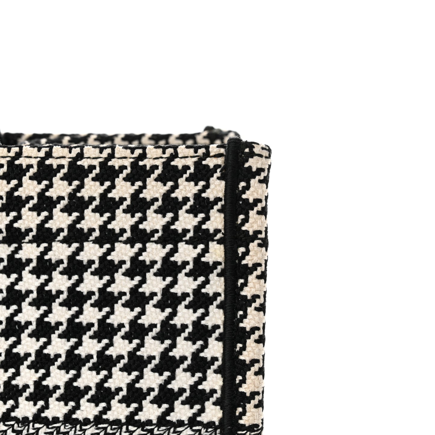 Canvas Houndstooth Embroidered Medium Book Tote Black White