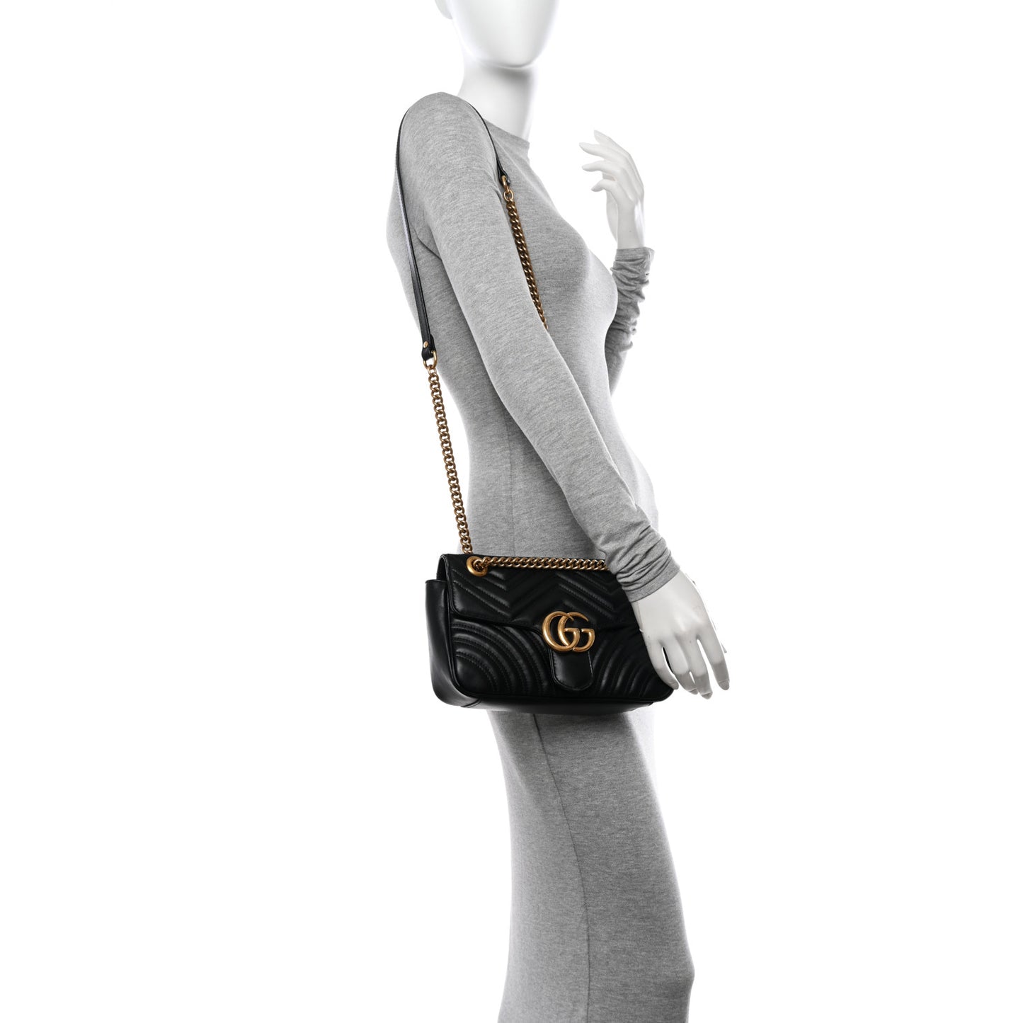 Calfskin Matelasse Small GG Marmont Shoulder Bag Black
