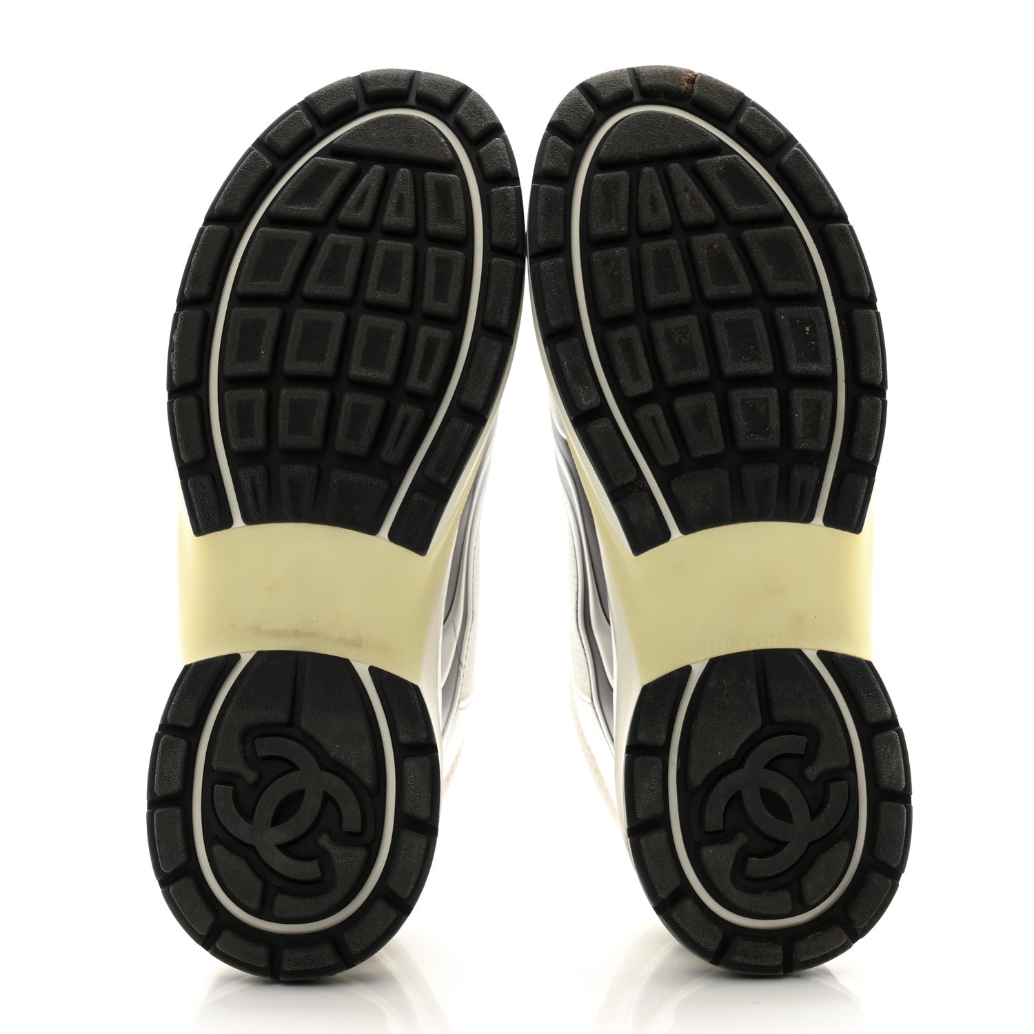 Chanel Fabric Laminated Calfskin Stretch CC Sneakers 40 White Silver 5 of 17