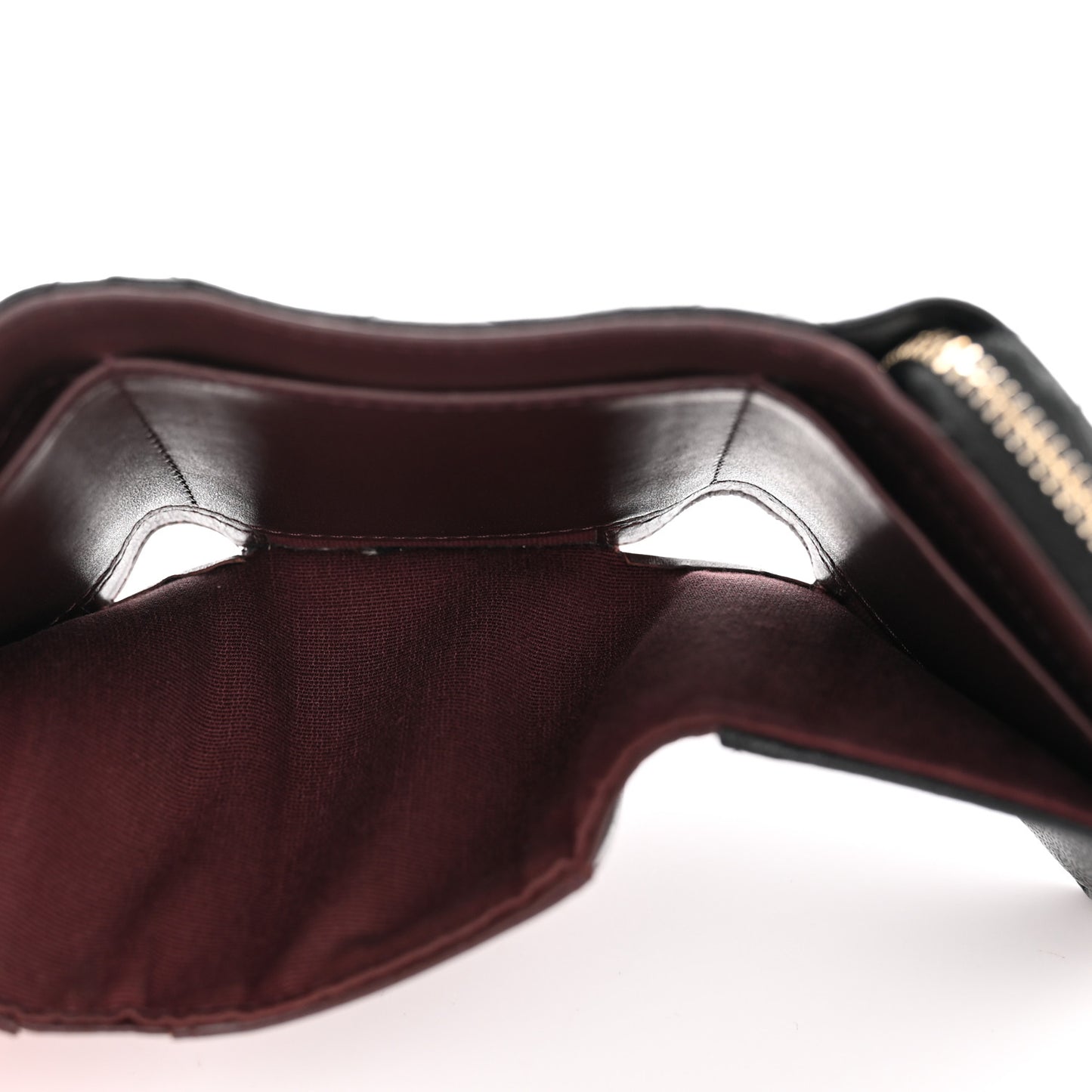 Caviar Quilted CC Zip Compact Trifold Wallet Black