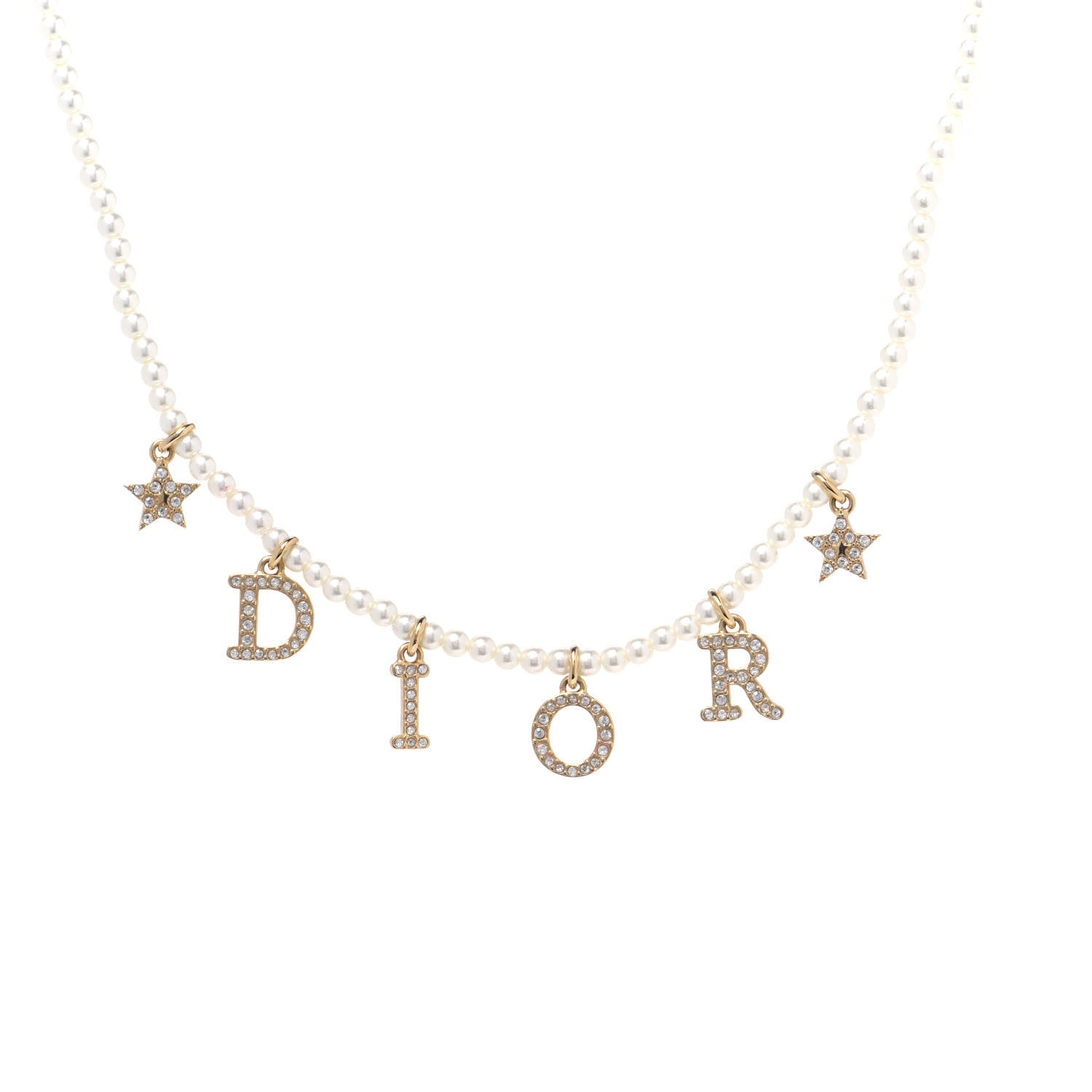 Christian Dior Pearl Crystal Star Logo Charm Necklace Gold 803272  display picture 1