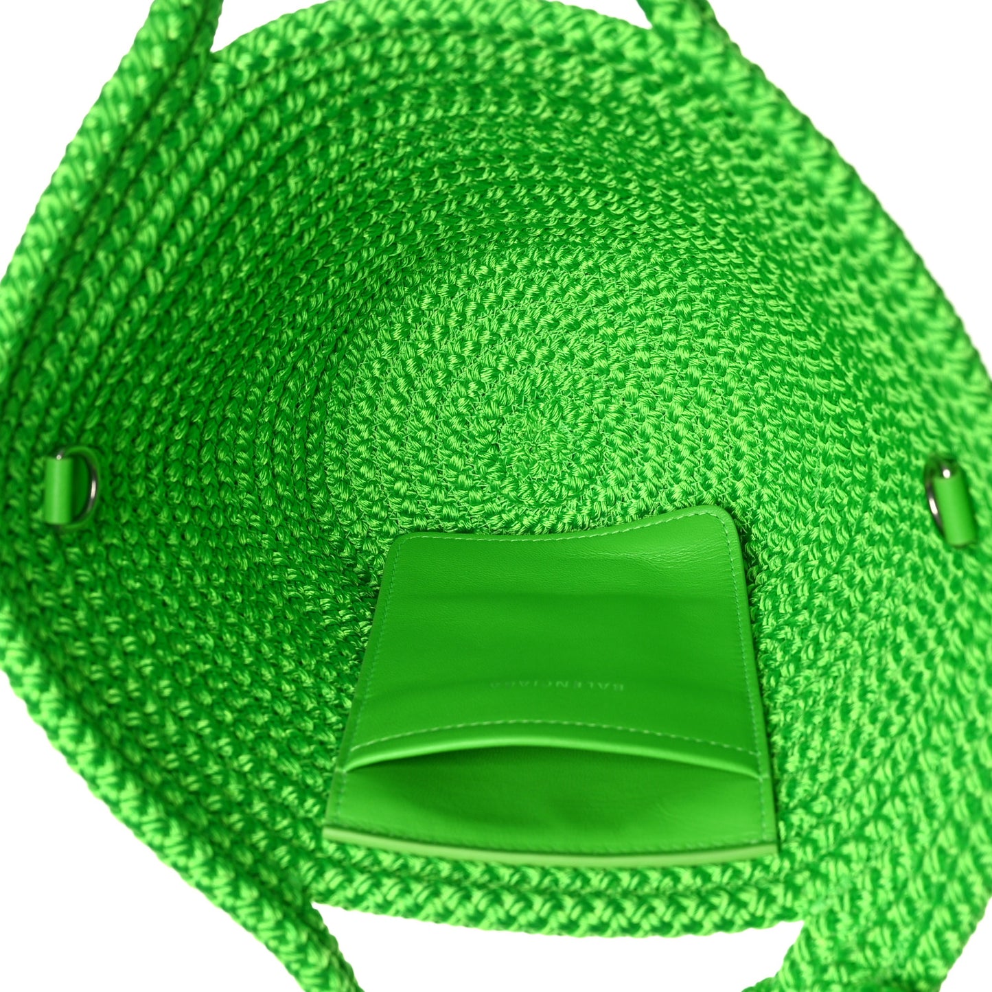 Nylon Lambskin Woven Small Ibiza Basket With Strap Green