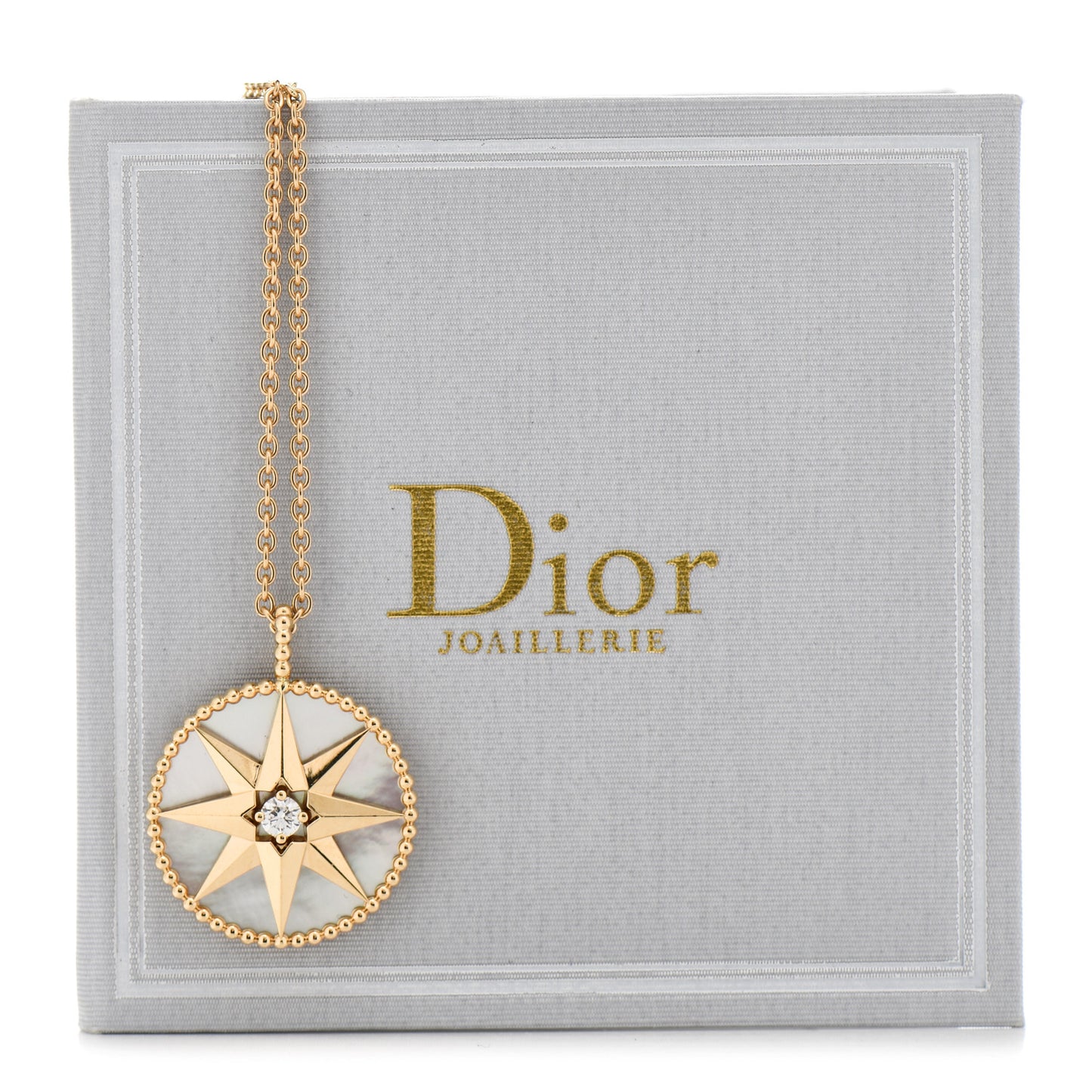 18K Yellow Gold Diamond Mother of Pearl Rose Des Vents Medallion Necklace