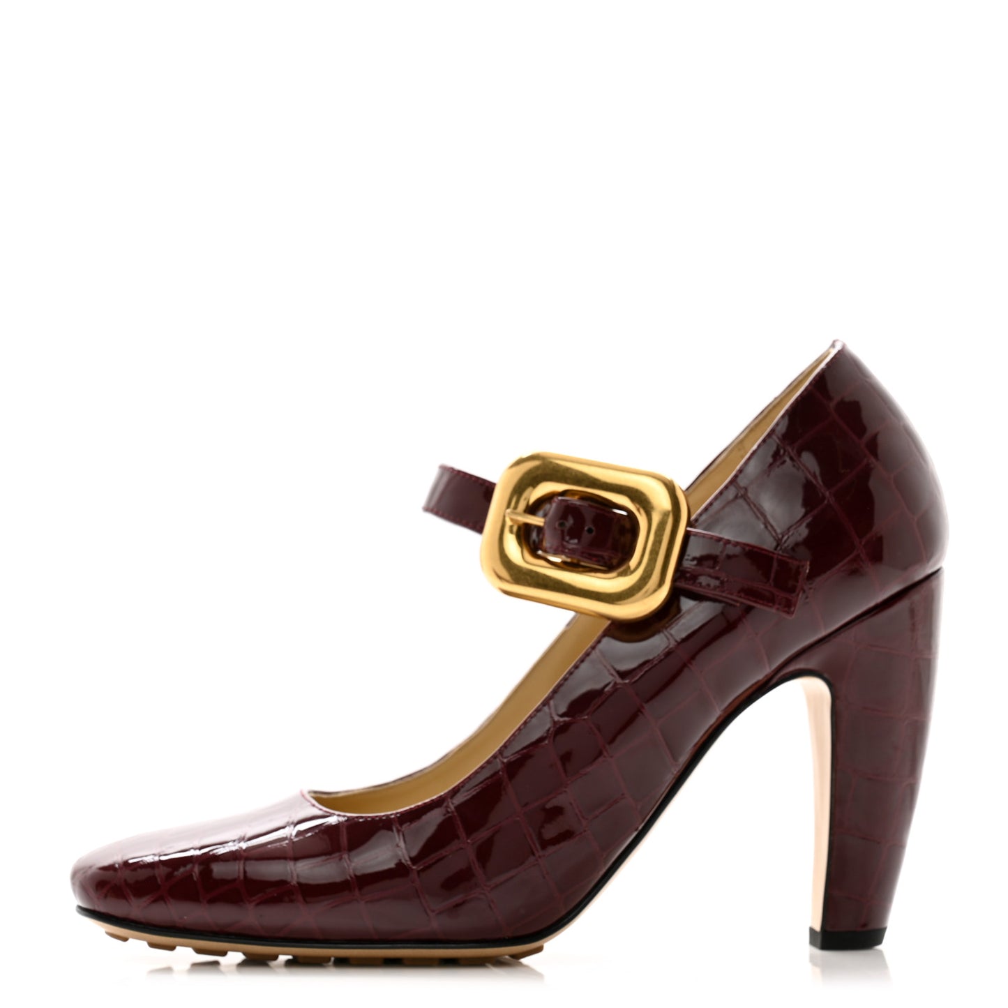 Glossy Calfskin Crocodile Embossed Mostra Mary Jane 90 MM Pumps 40 Merlot
