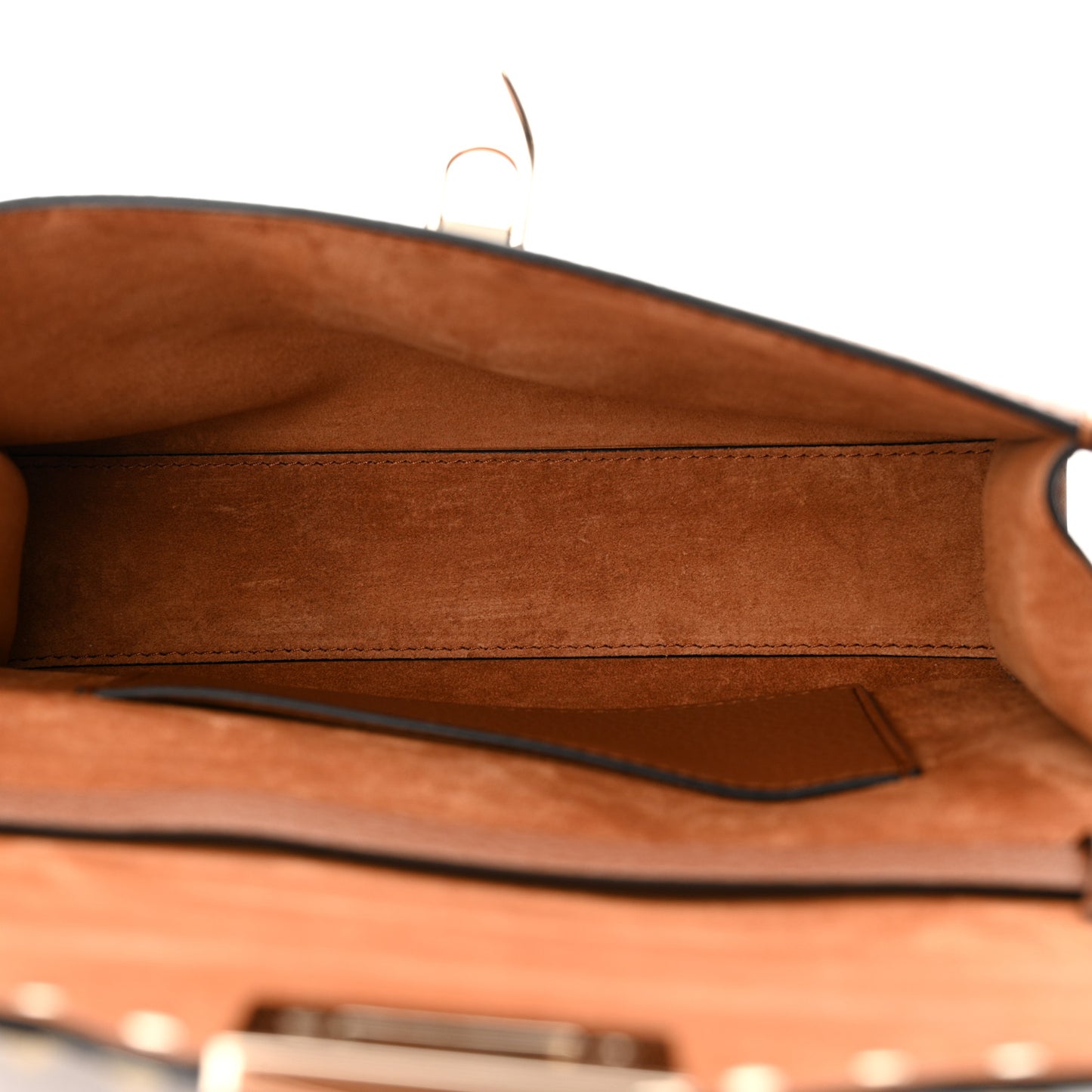 Pebbled Calfskin Medium Rockstud Flip Lock Crossbody Bag Saddle Brown