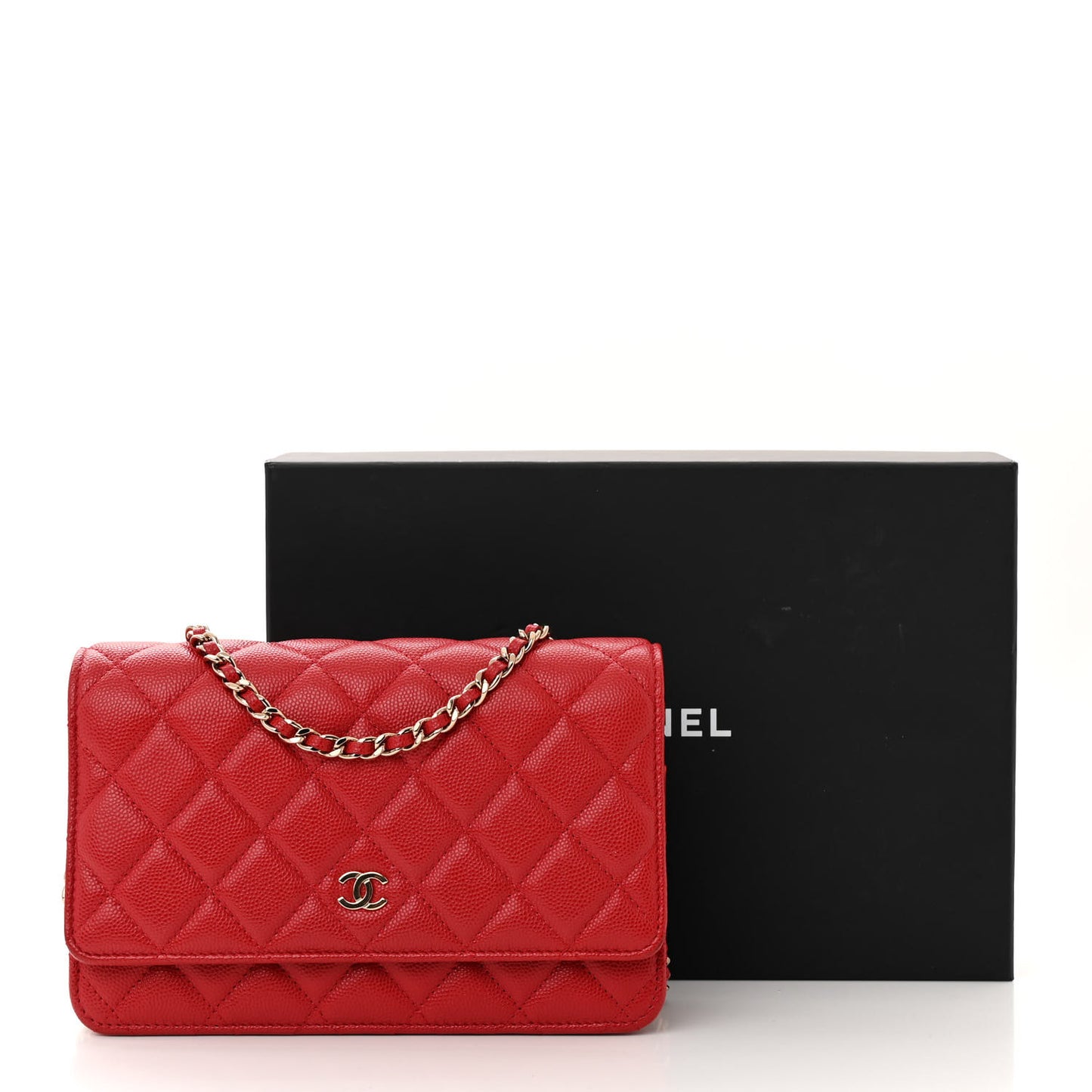 Caviar Quilted Wallet on Chain WOC Dark Red