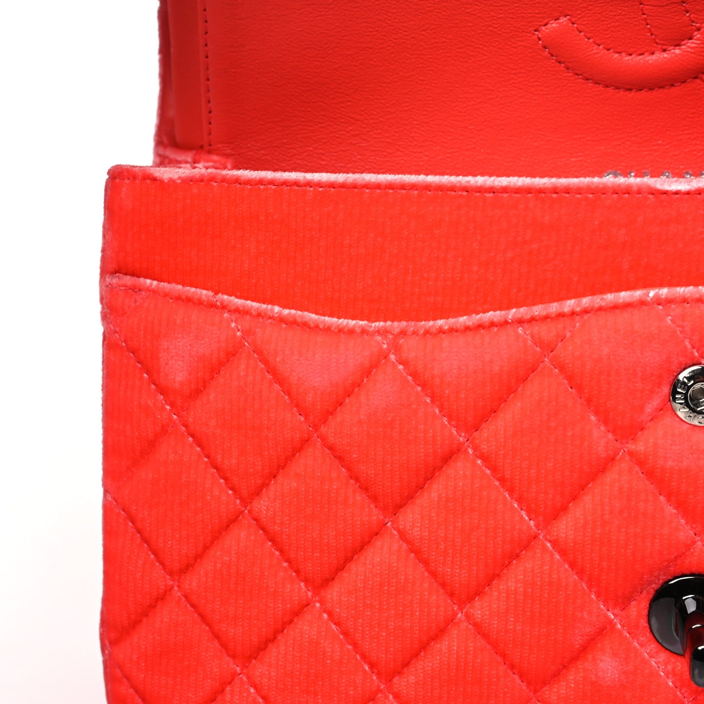 Velvet Quilted Medium Double Flap Coral