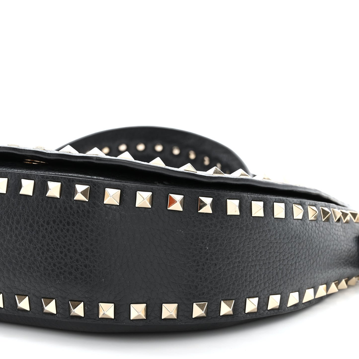 Grained Calfskin Rockstud Saddle Bag Black