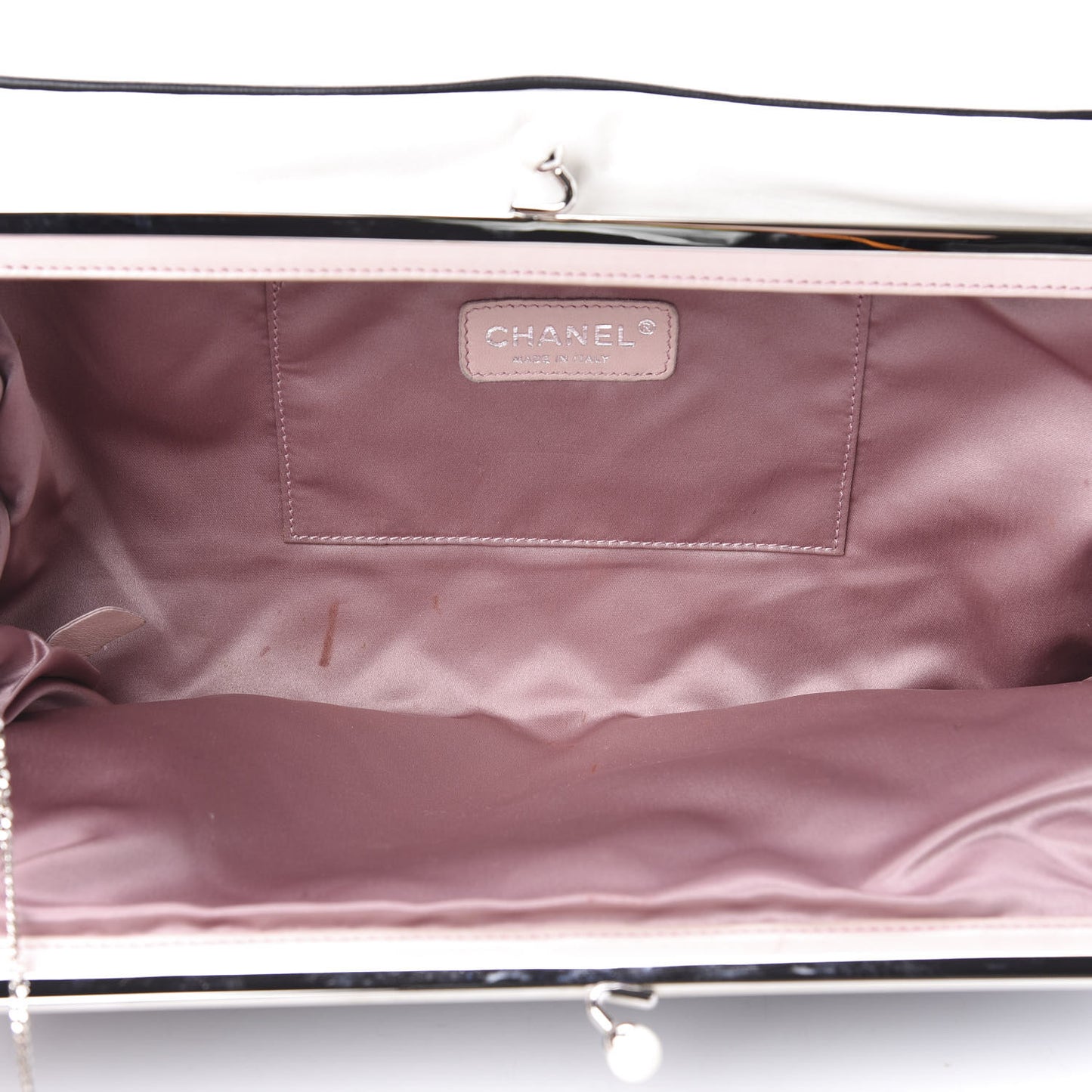 Lambskin Quilted Pearl Kiss Lock Clutch Black White