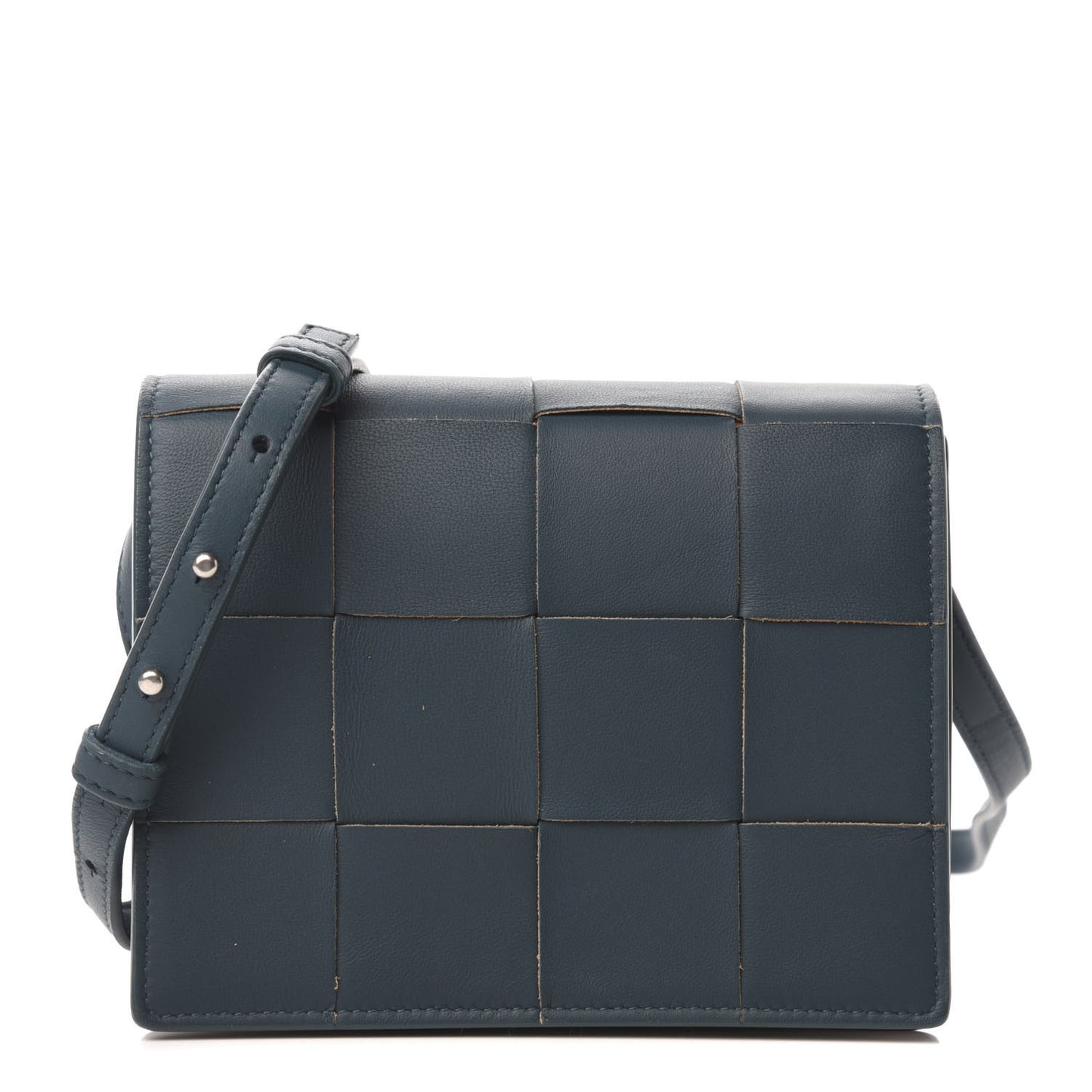 Lambskin Maxi Intrecciato Mini Cassette Crossbody Bag Petrol Blue