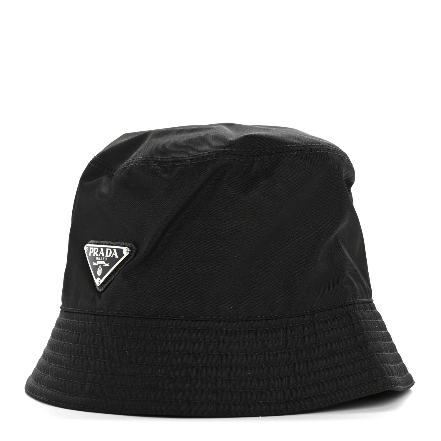 Prada Re-Nylon Metal Triangle Logo Womens Bucket Hat M Black 1 of 8
