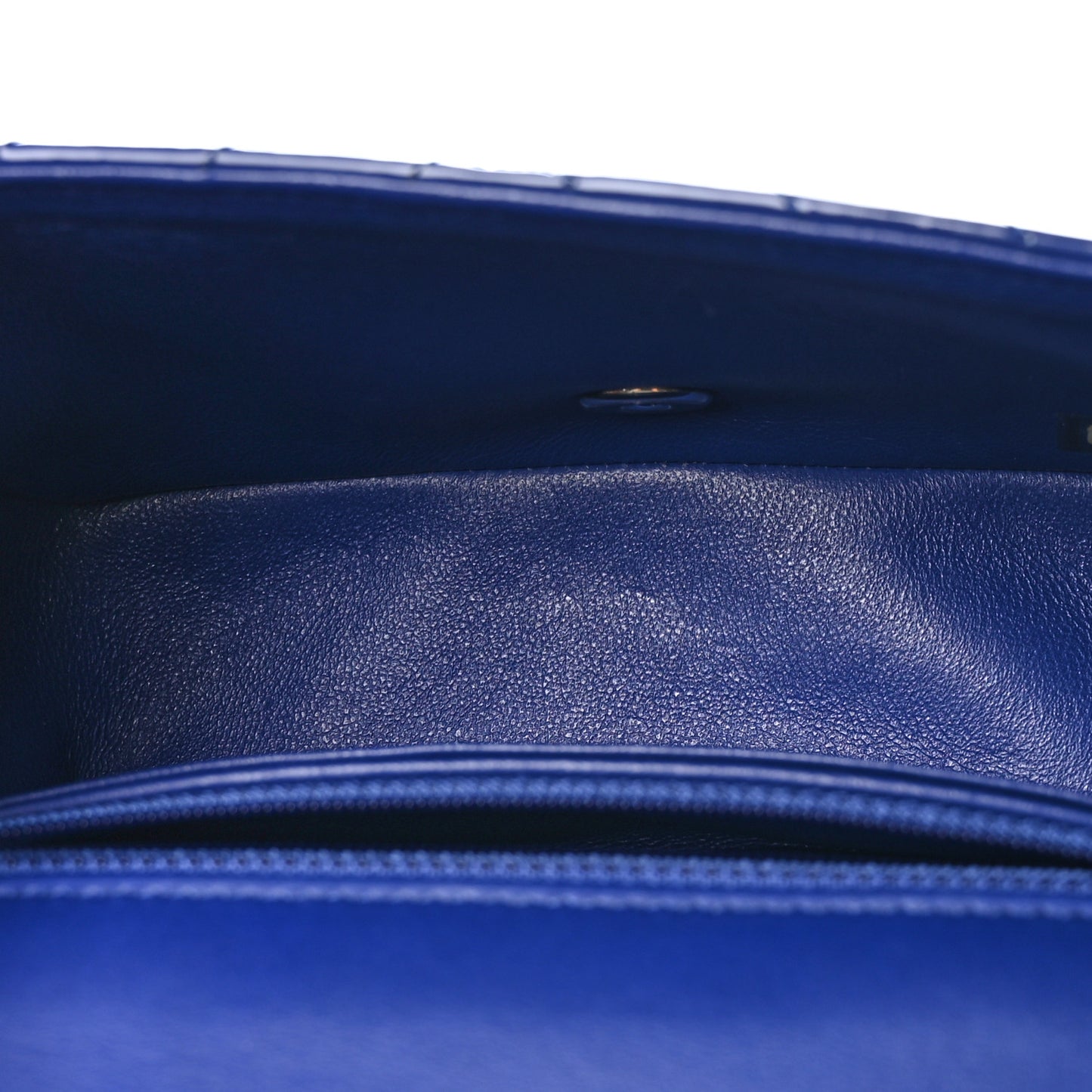 Patent Calfskin Chevron Quilted Mini Rectangular Flap Blue