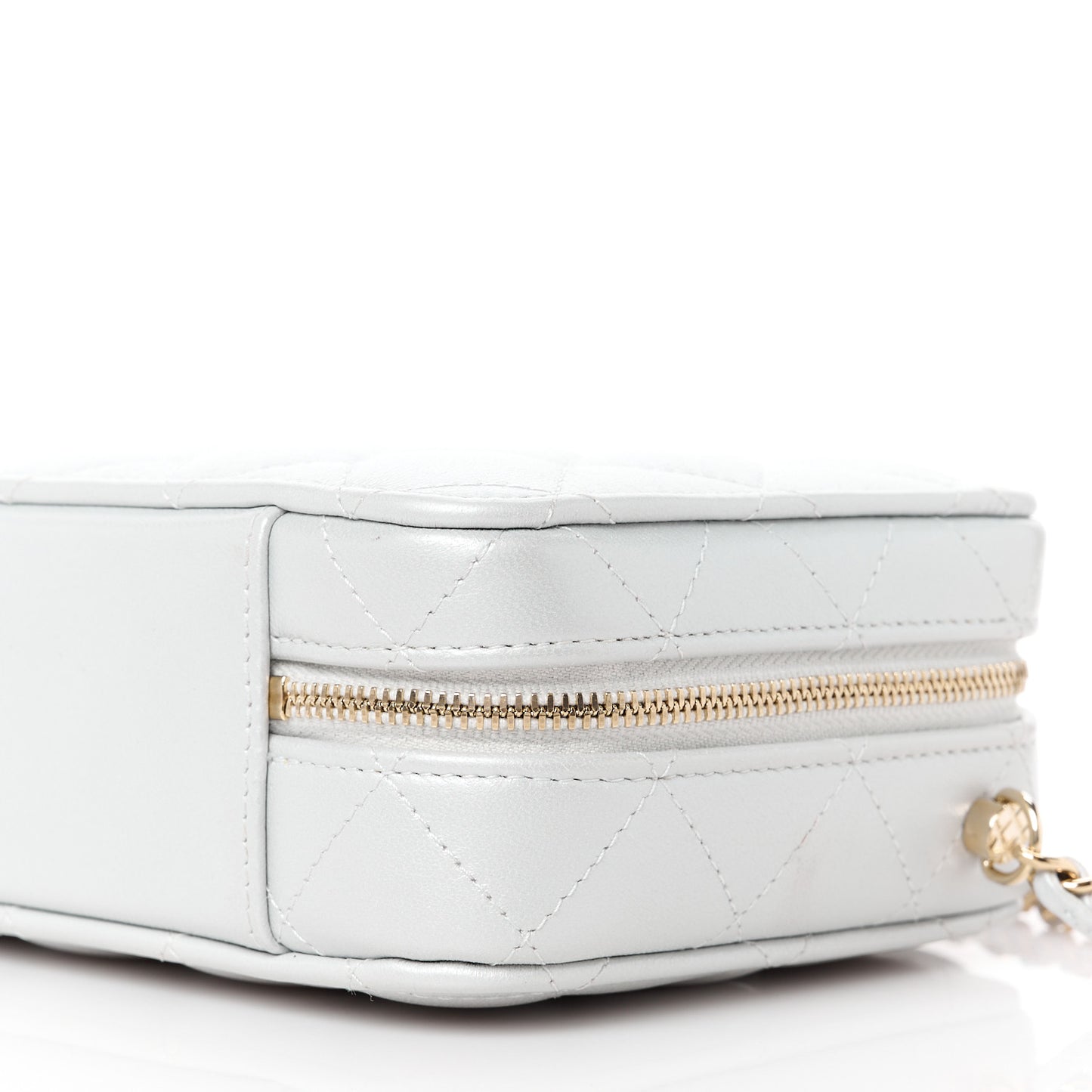 Metallic Lambskin Quilted Top Handle Vanity Case Silver