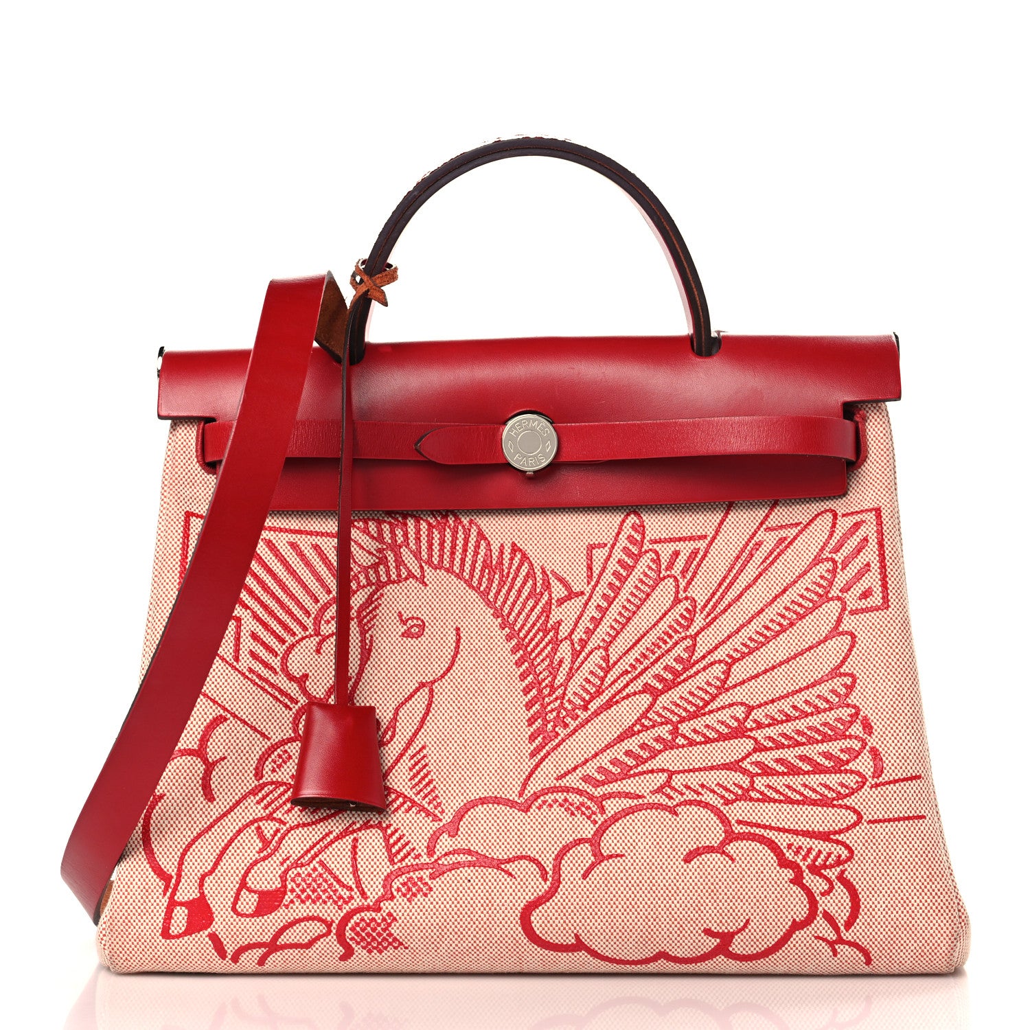 Hermes Vache Hunter Toile Pegase Pop Herbag Zip Retourne 31 PM Rouge Piment 3 of 14