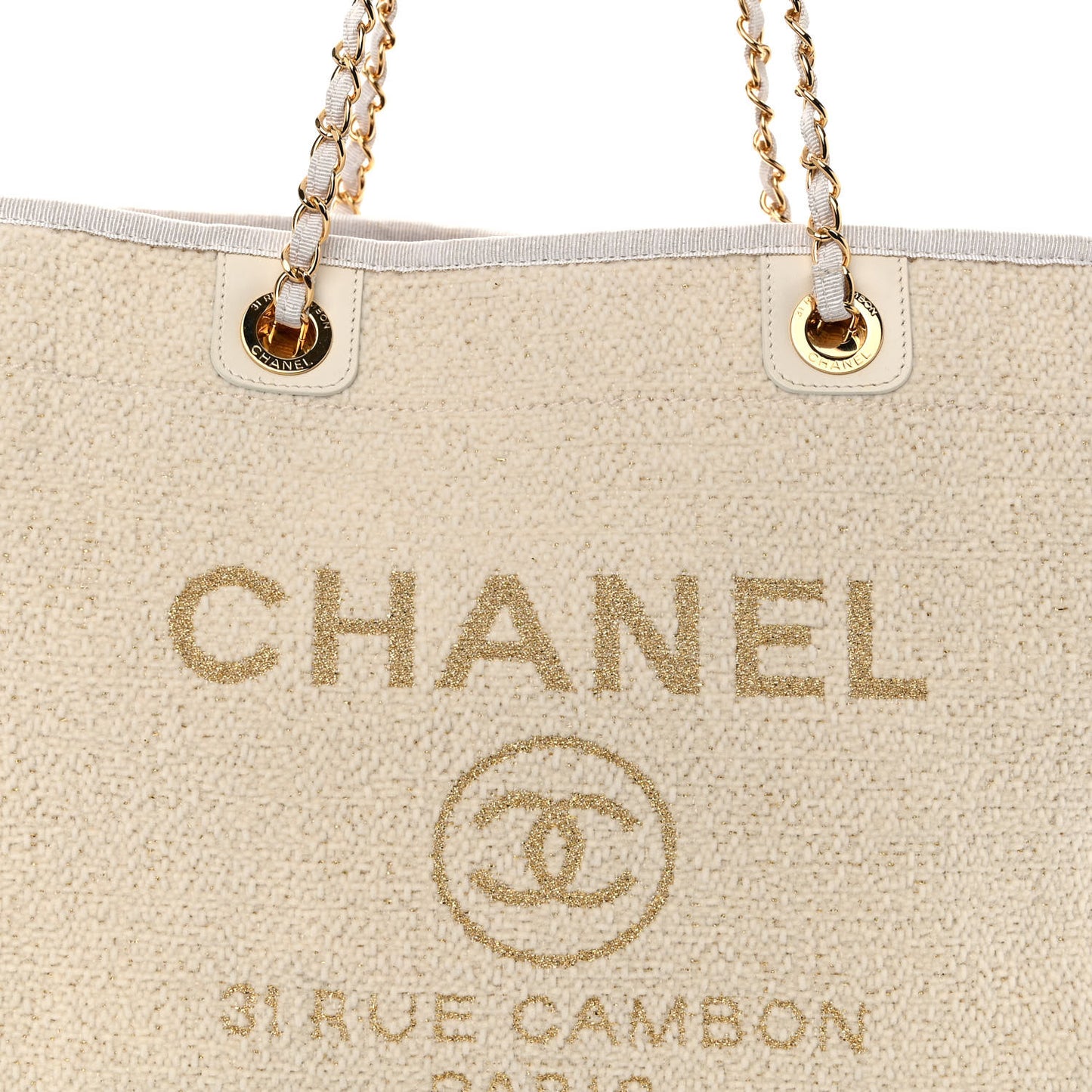 Lurex Boucle Small Deauville Tote White