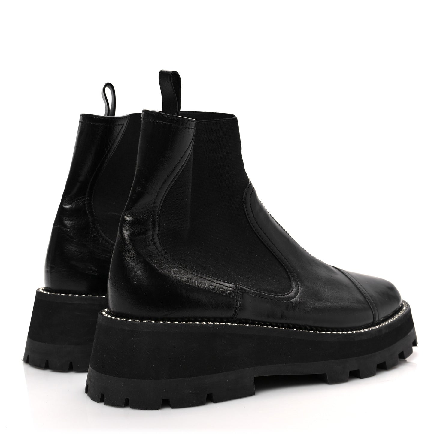 Vintage Calfskin Crystal Clayton Flat Boots 39.5 Black