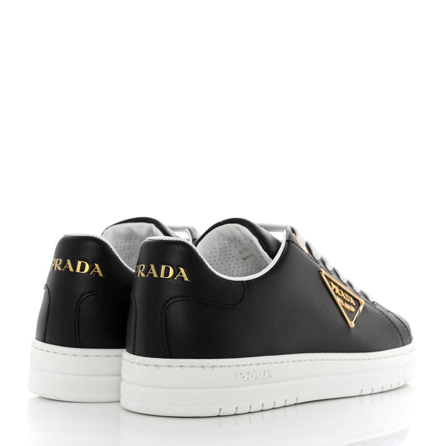 Prada Vitello Soft Metal Triangle Logo Womens Edge Low Top 30mm Sneakers 38 Black White 4 of 9
